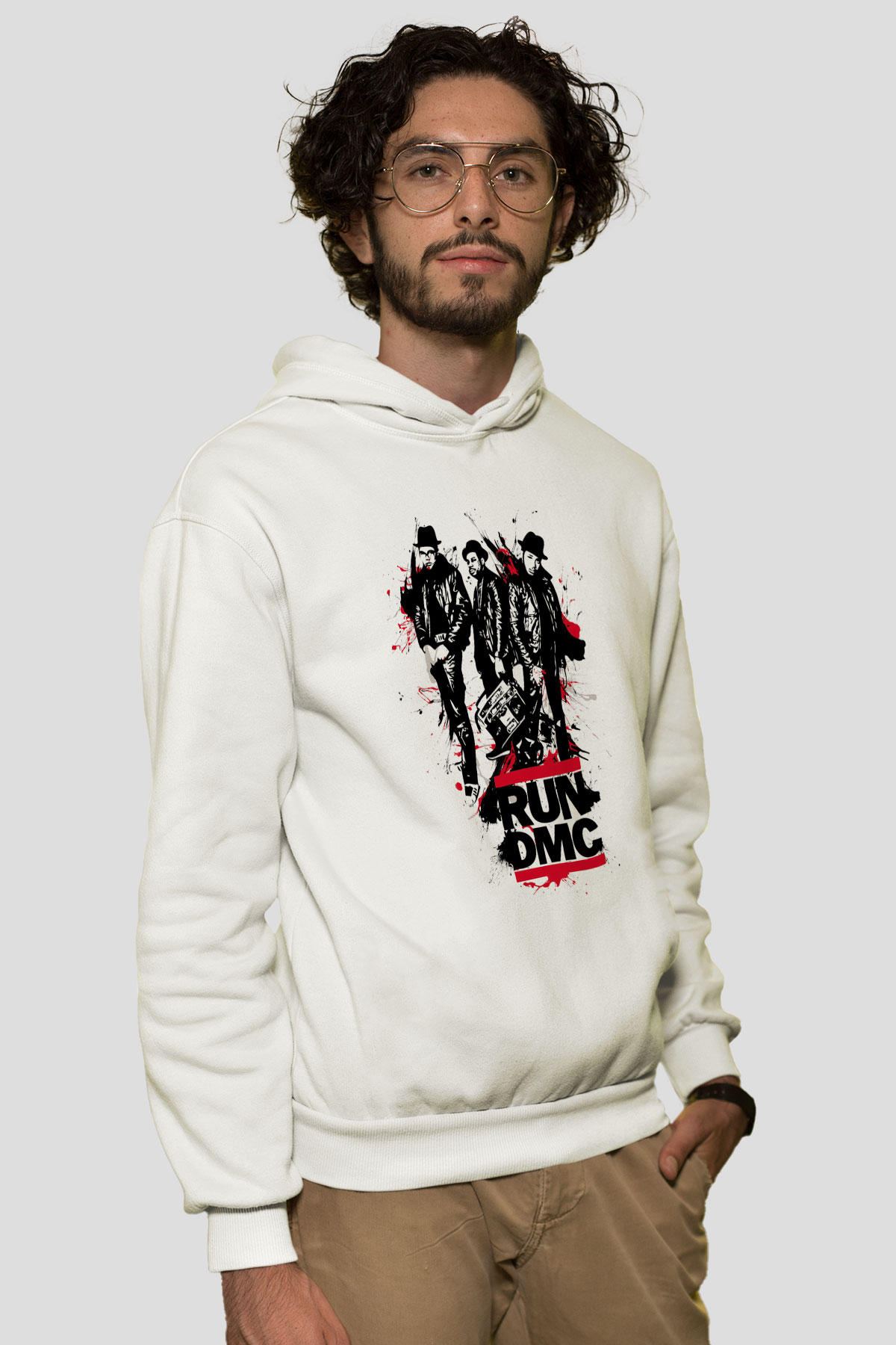 Run DMC Beyaz Unisex Kapşonlu Sweatshirt