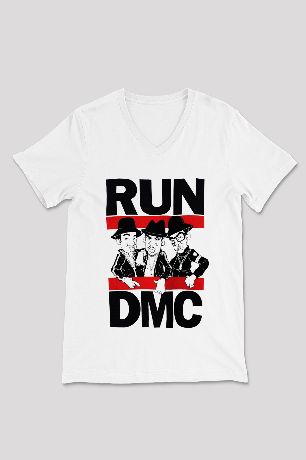 Run DMC Beyaz Unisex V Yaka Tişört T-Shirt