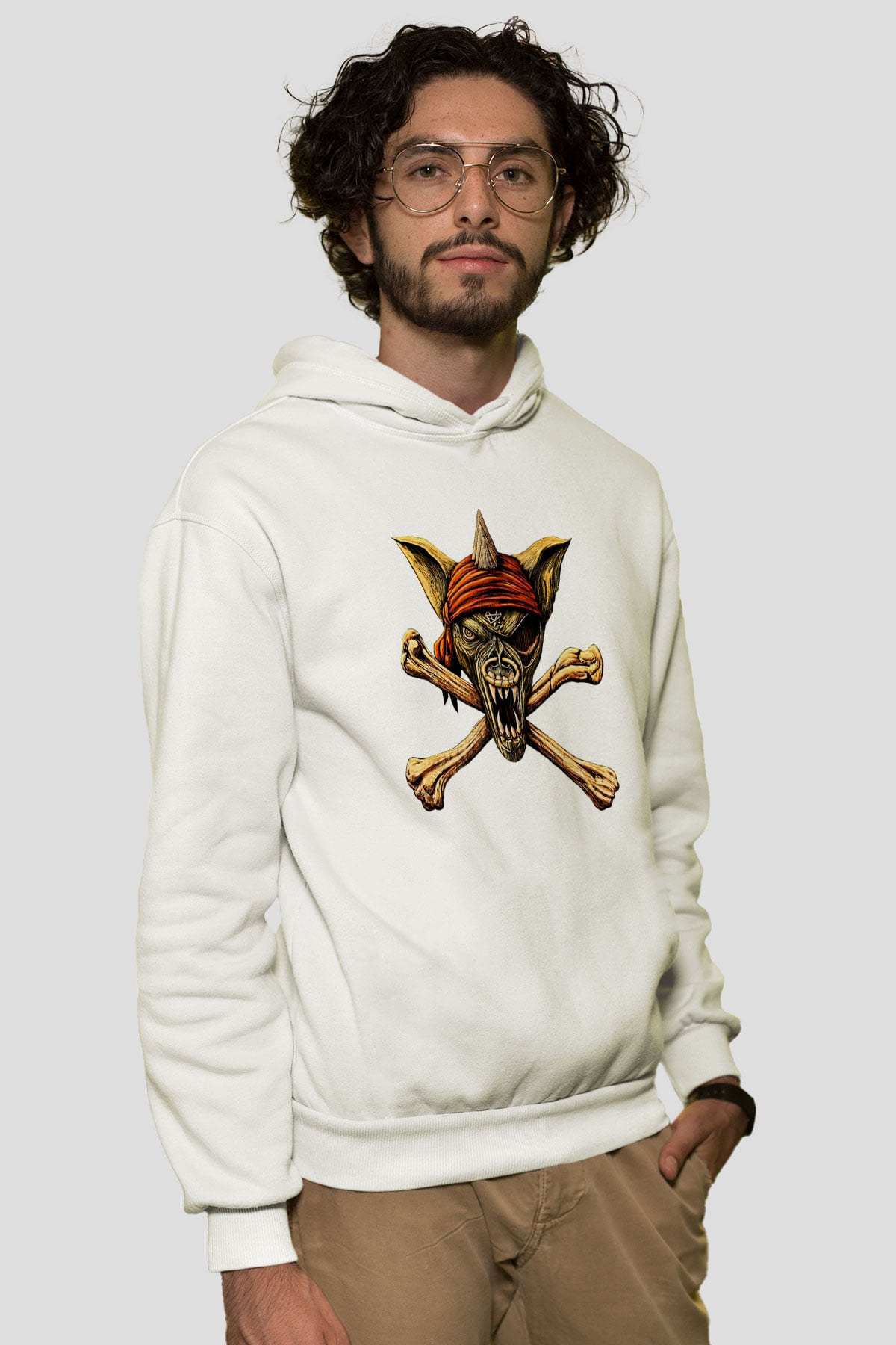 Running Wild Baskılı Beyaz Unisex Kapüşonlu Sweatshirt