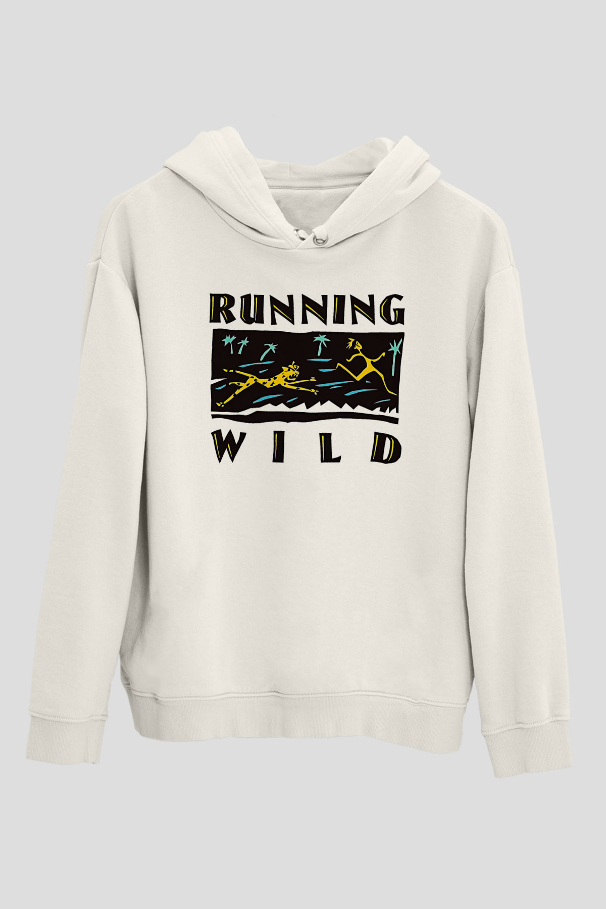Running Wild Baskılı Beyaz Unisex Kapüşonlu Sweatshirt