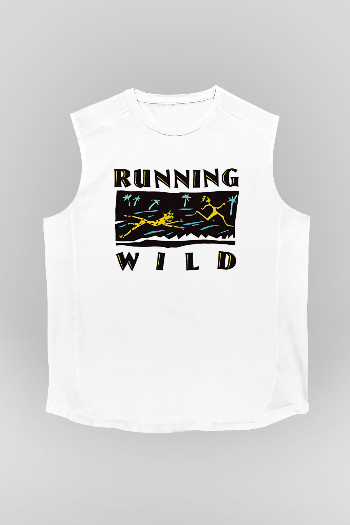 Running Wild Baskılı Beyaz Unisex Kolsuz Tişört - Tshirt
