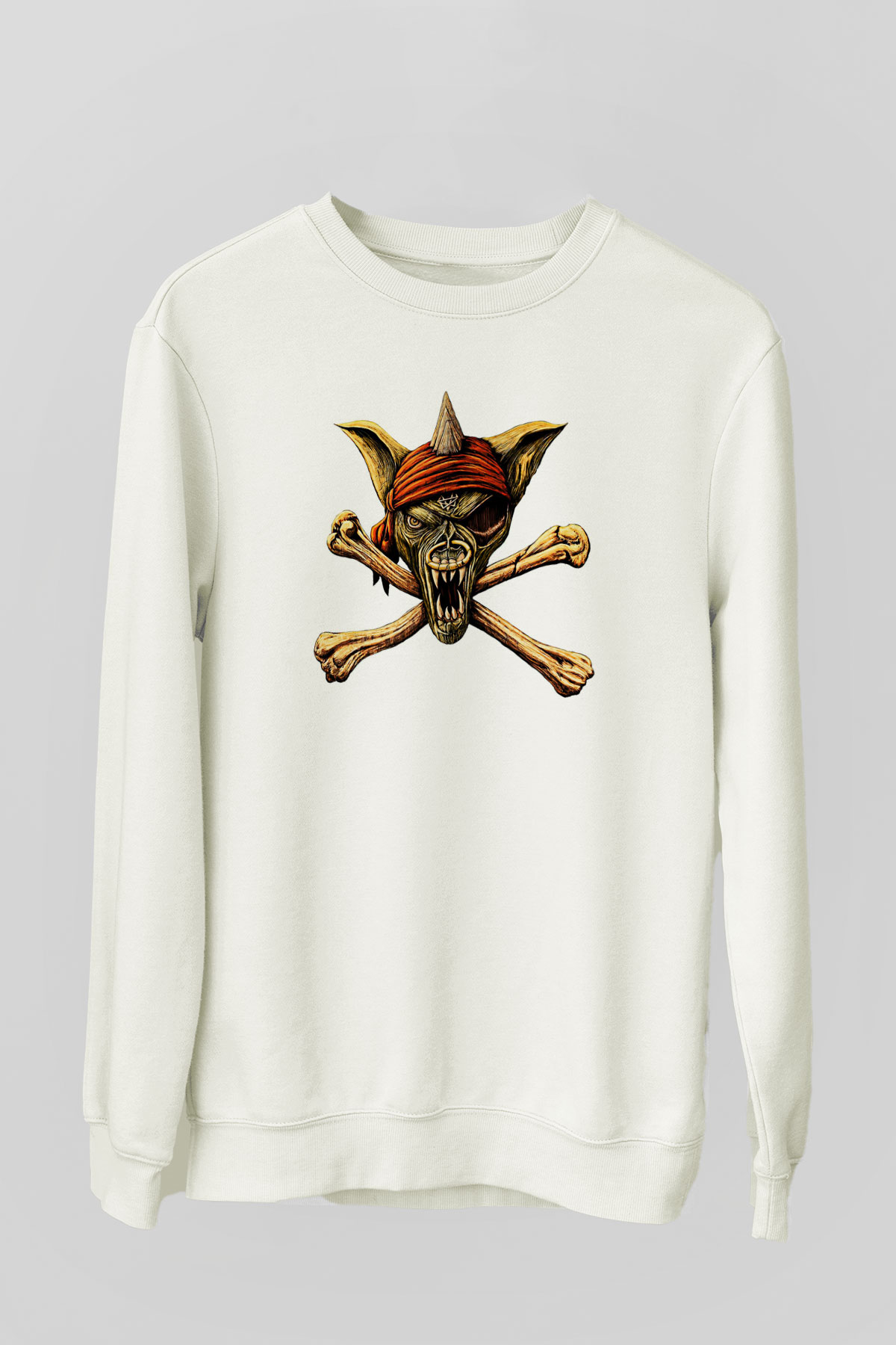 Running Wild Baskılı Beyaz Unisex Sweatshirt