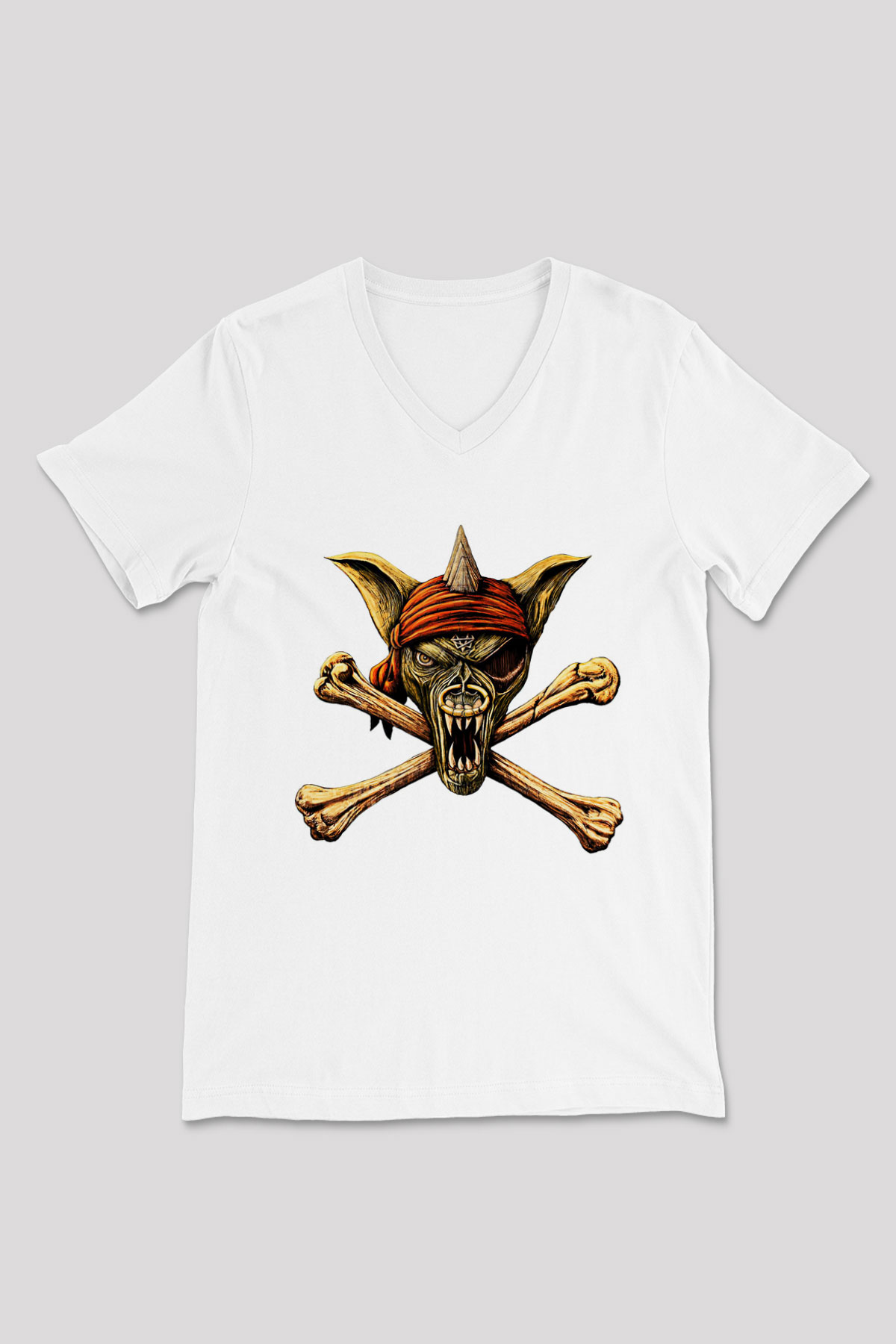 Running Wild Baskılı Beyaz Unisex V Yaka Tişört - Tshirt
