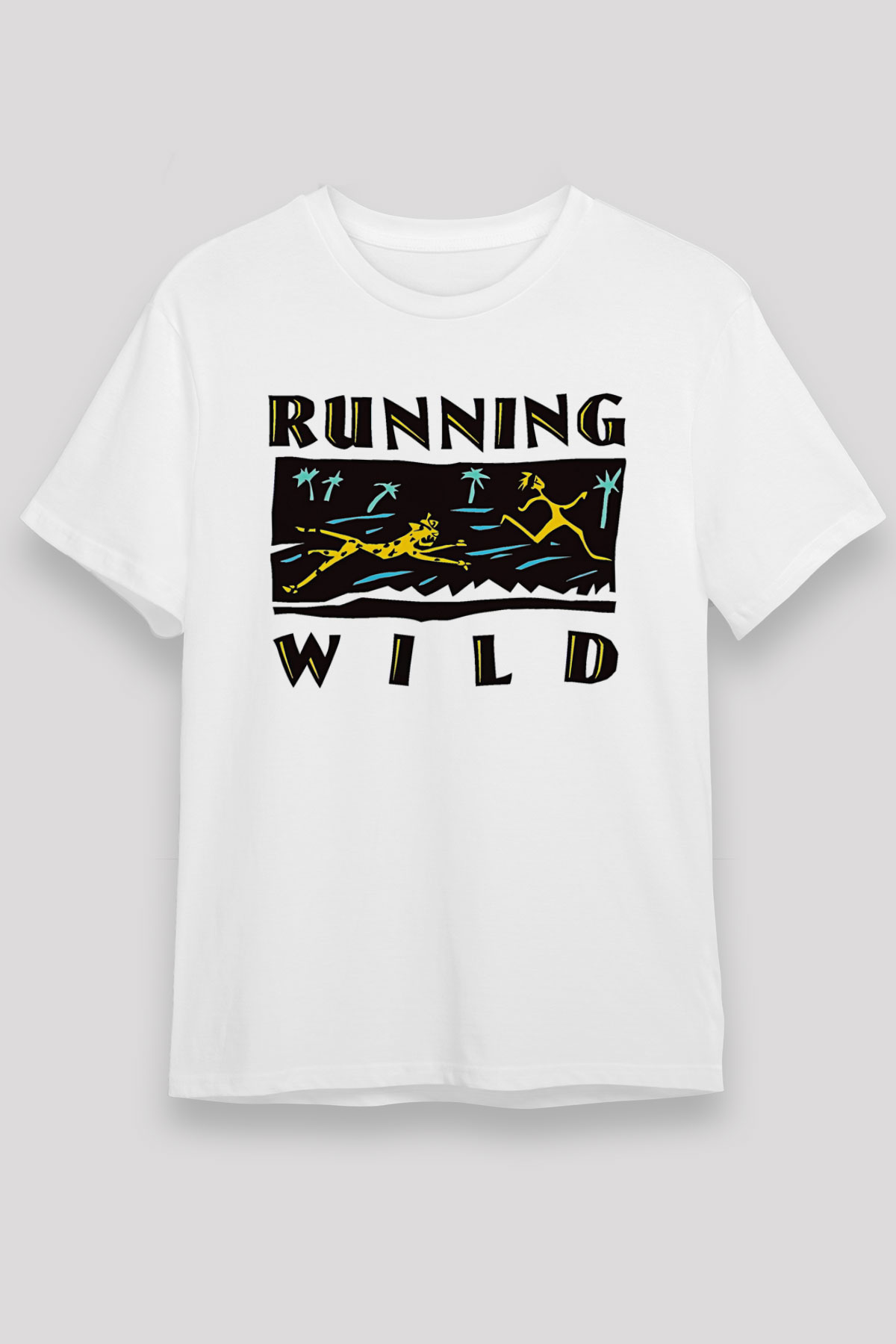 Running Wild Baskılı Unisex Beyaz Tişört - Tshirt