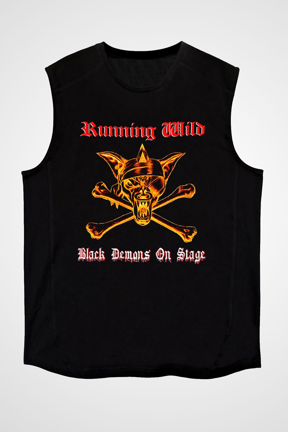 Running Wild Baskılı Unisex Siyah Kolsuz Tişört - Tshirt
