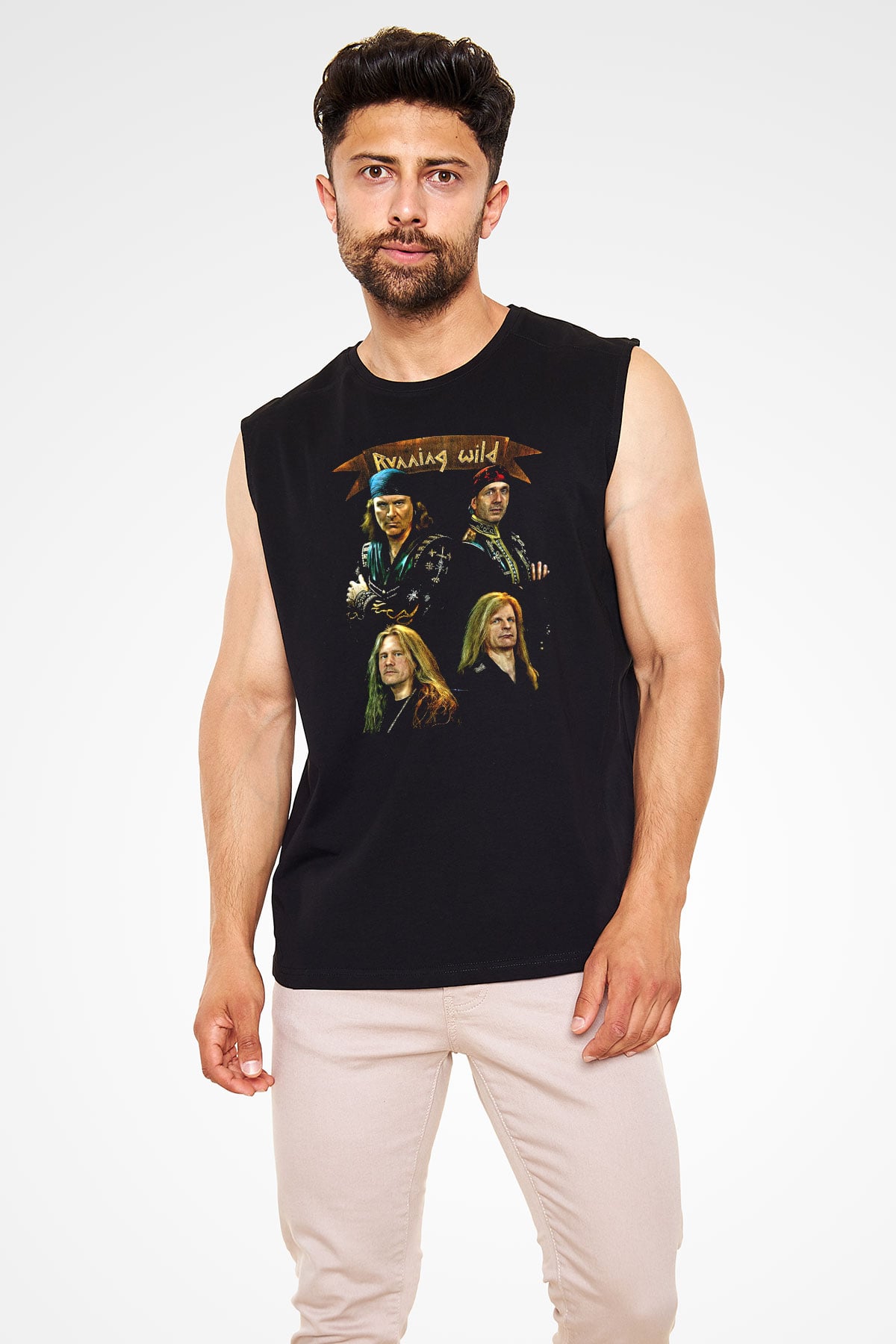 Running Wild Baskılı Unisex Siyah Kolsuz Tişört - Tshirt