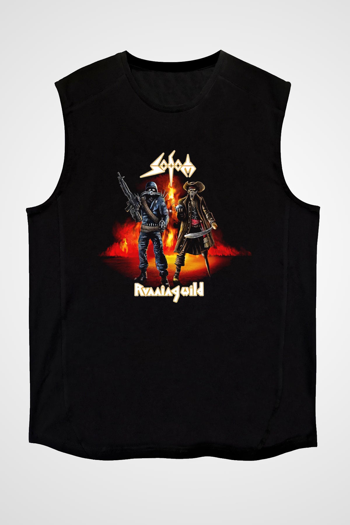 Running Wild Baskılı Unisex Siyah Kolsuz Tişört - Tshirt