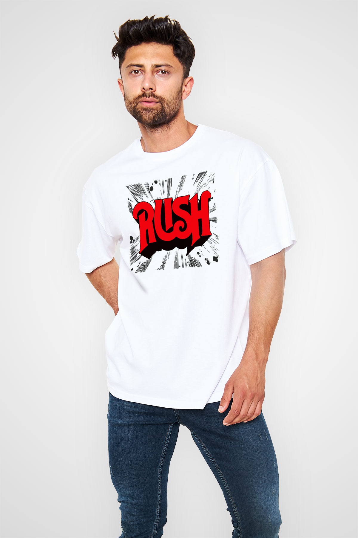 Rush Beyaz Unisex Oversize Tişört T-Shirt