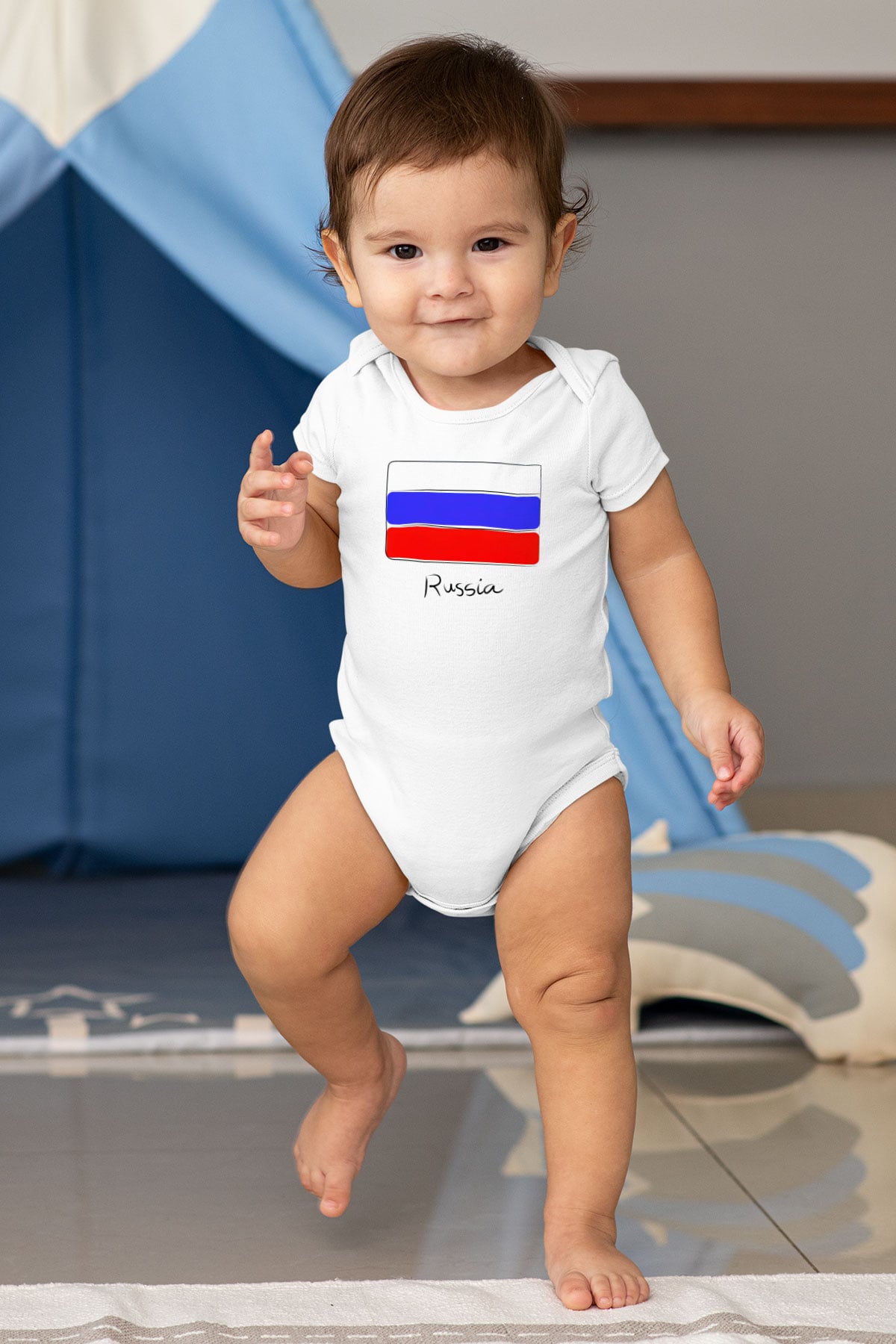 Rusya Baskılı Beyaz Unisex Bebek Body - Zıbın