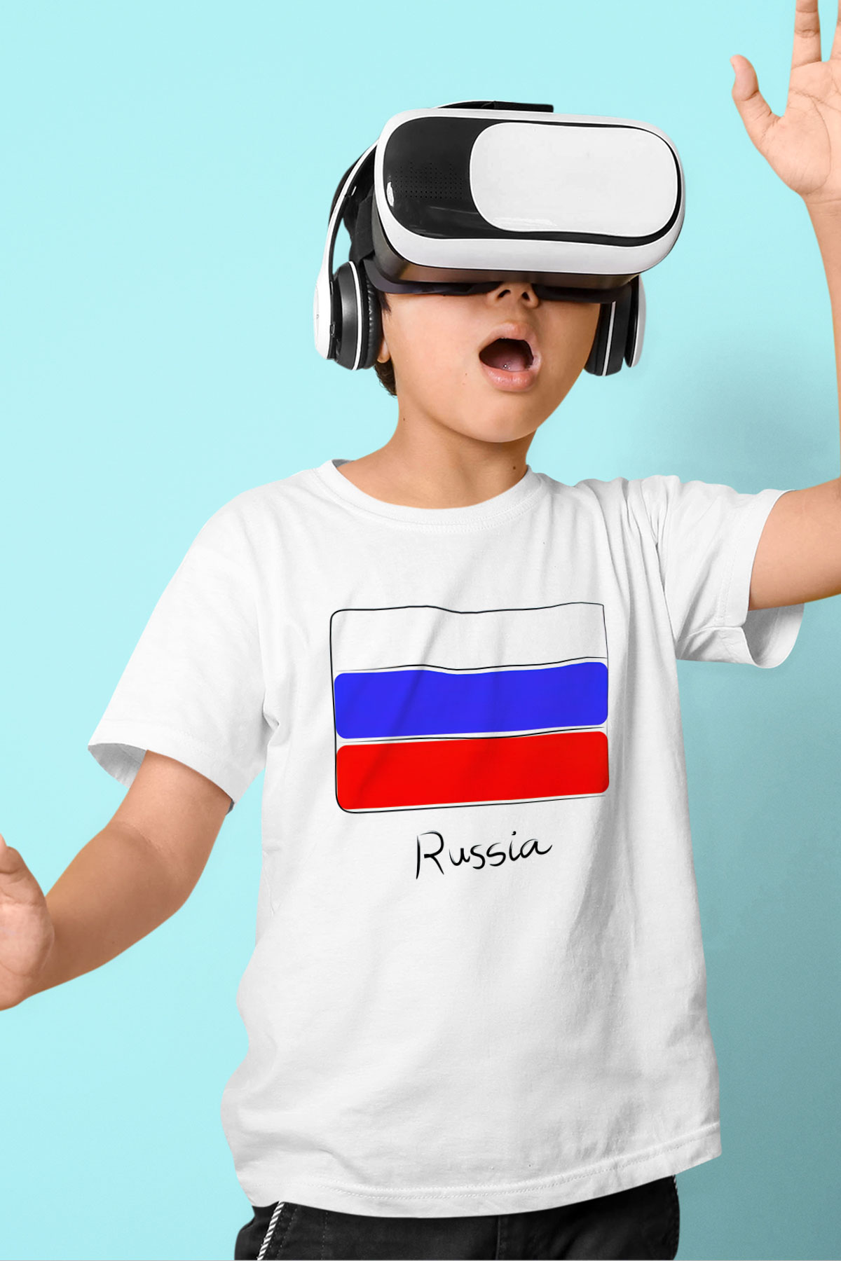 Rusya Baskılı Beyaz Unisex Çocuk Tişört