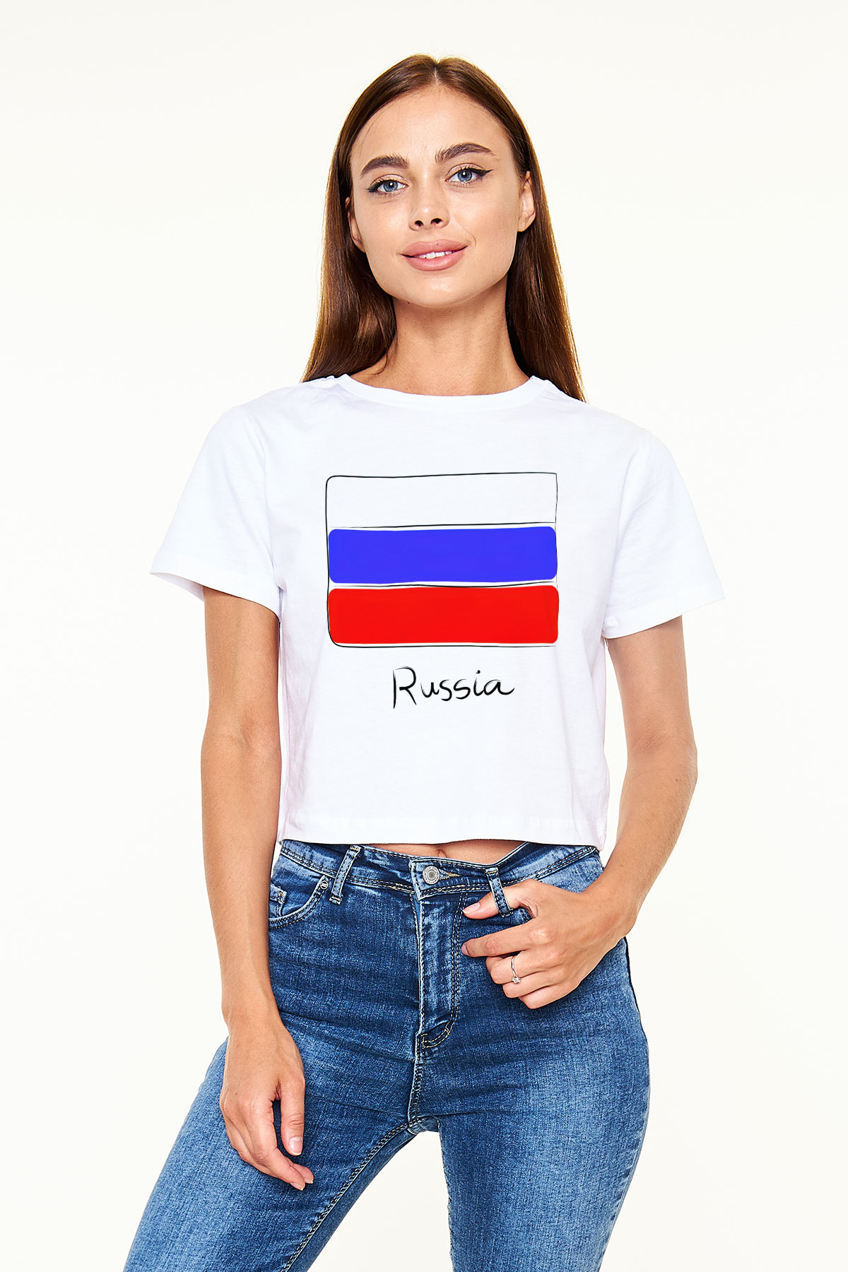 Rusya Beyaz Croptop Tişört