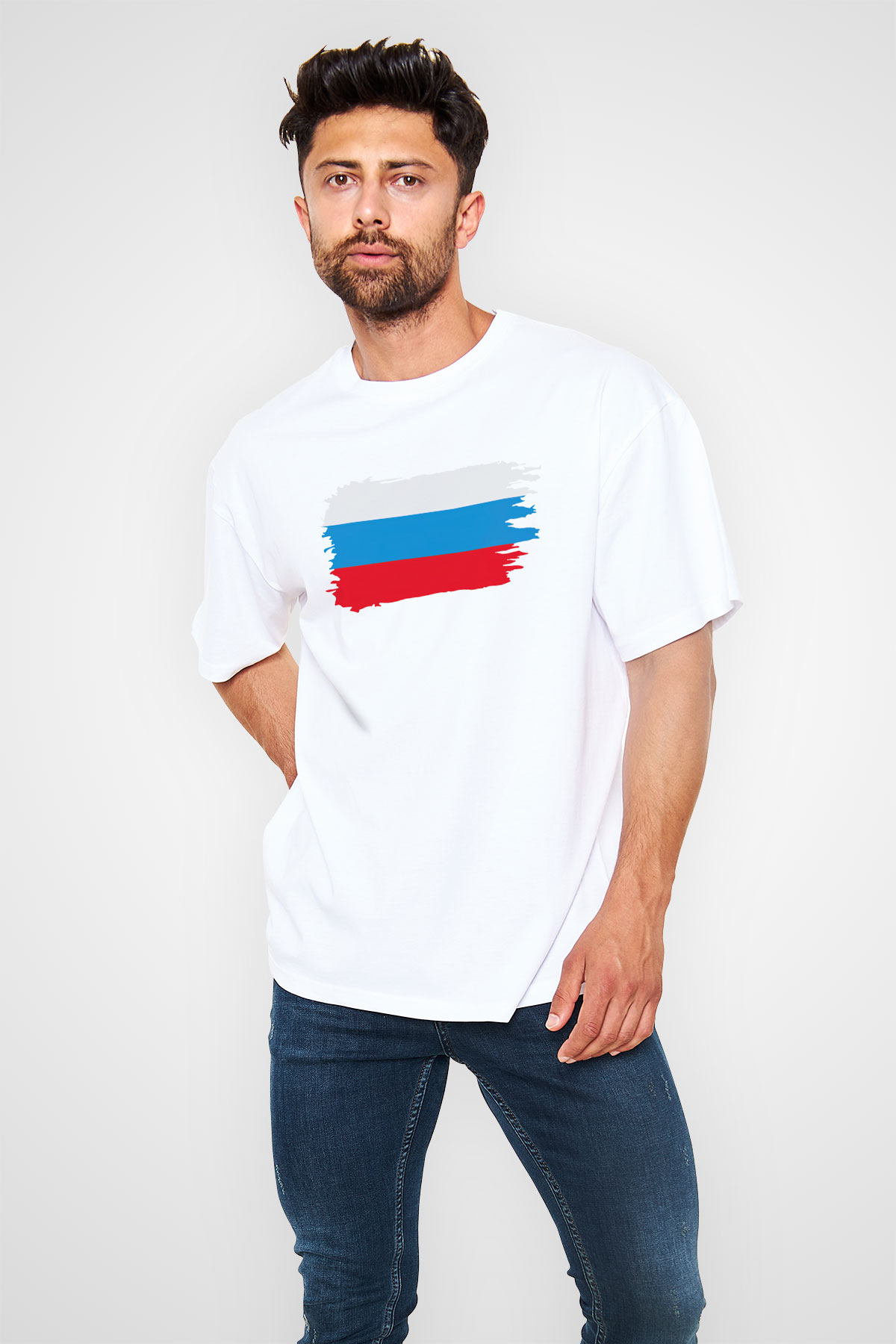 Rusya Beyaz Unisex Oversize Tişört T-Shirt