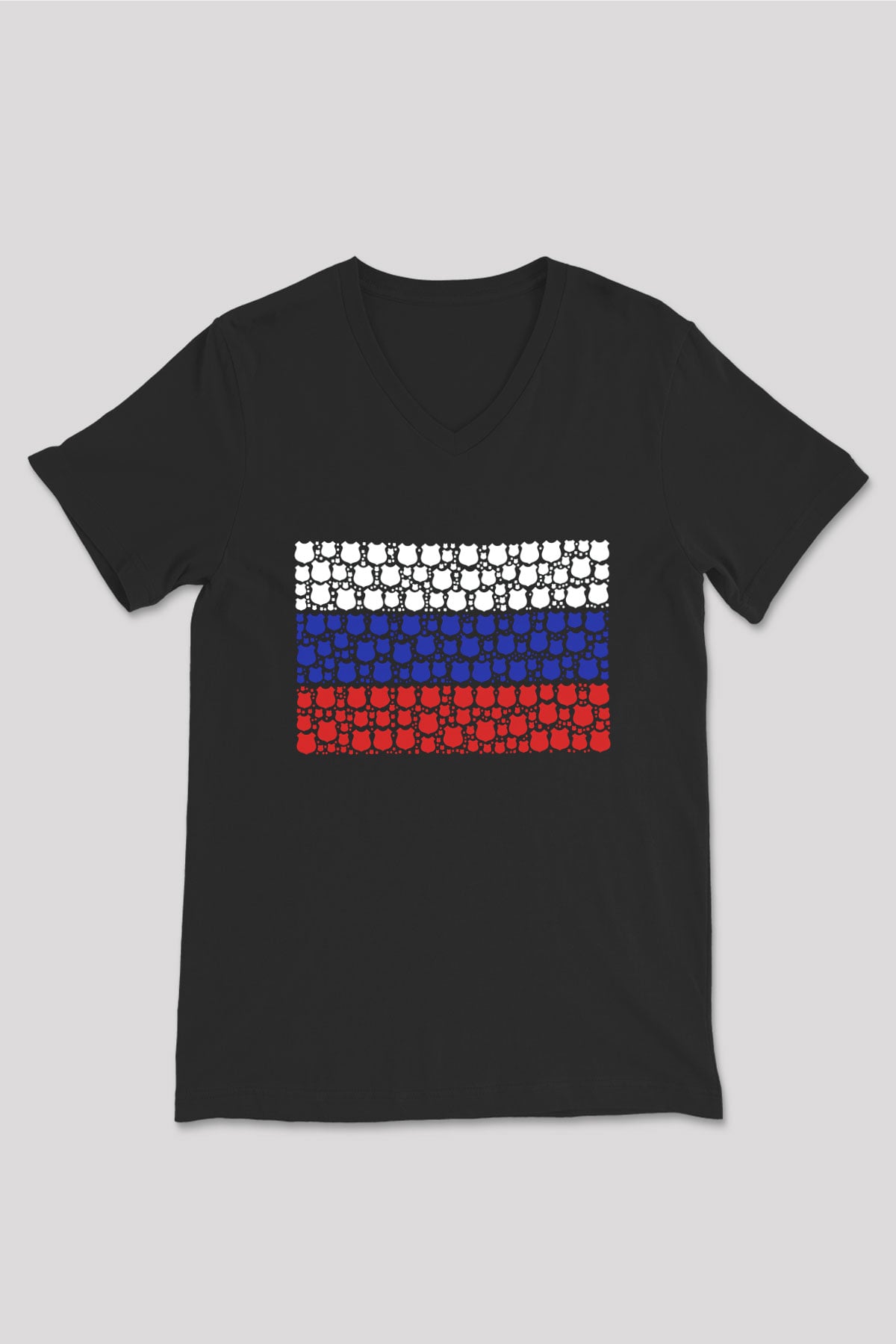 Rusya Siyah Unisex V Yaka Tişört T-Shirt