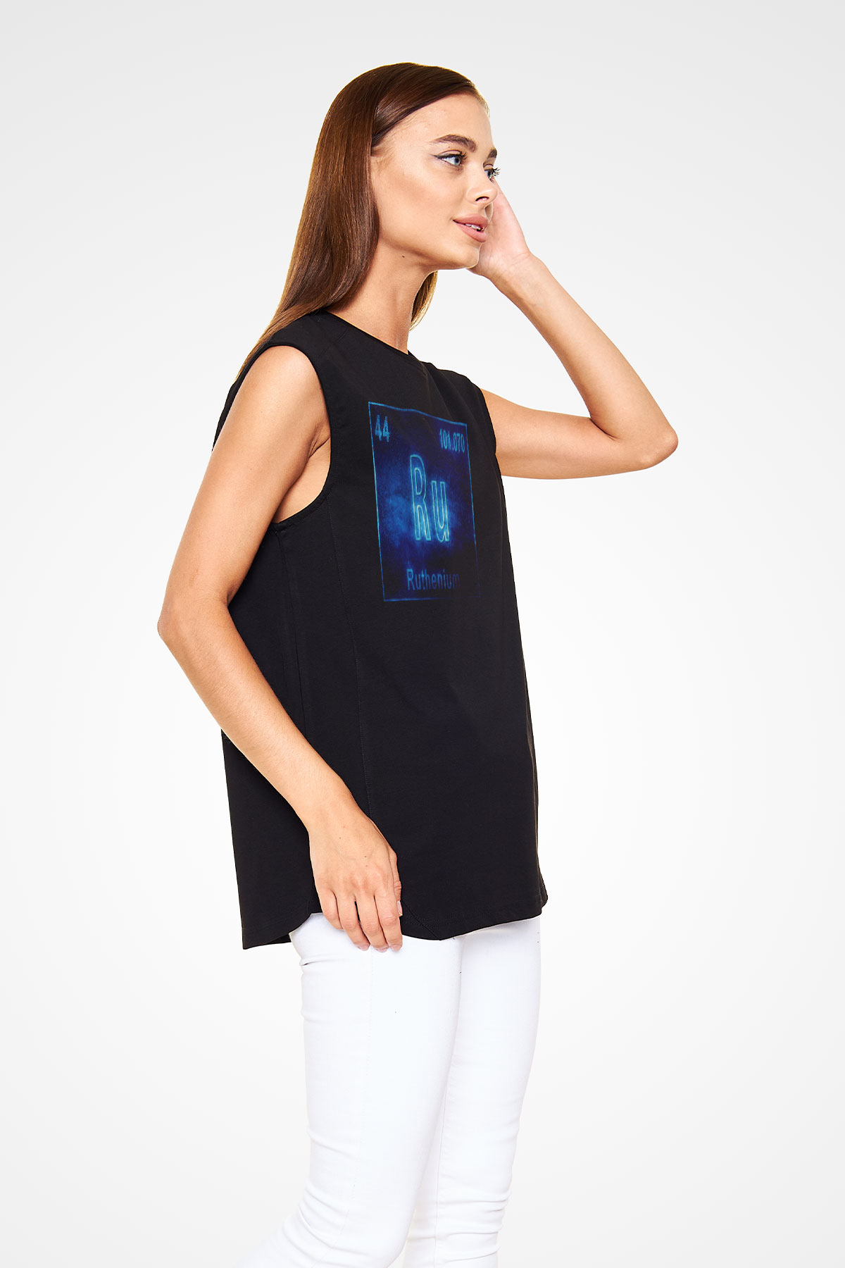 Rutenyum Atom Numarası Baskılı Unisex Siyah Kolsuz Tişört
