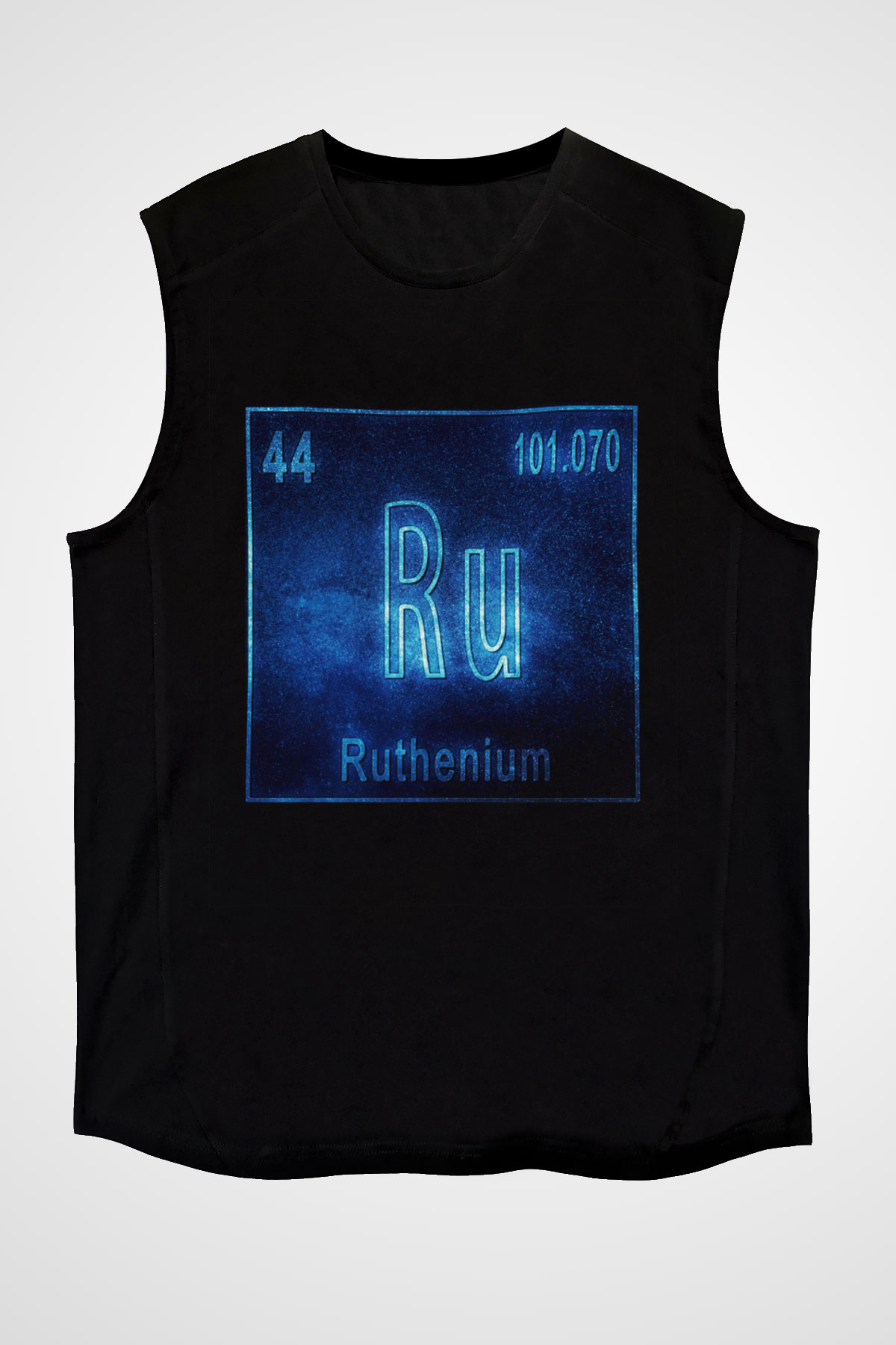Rutenyum Atom Numarası Baskılı Unisex Siyah Kolsuz Tişört