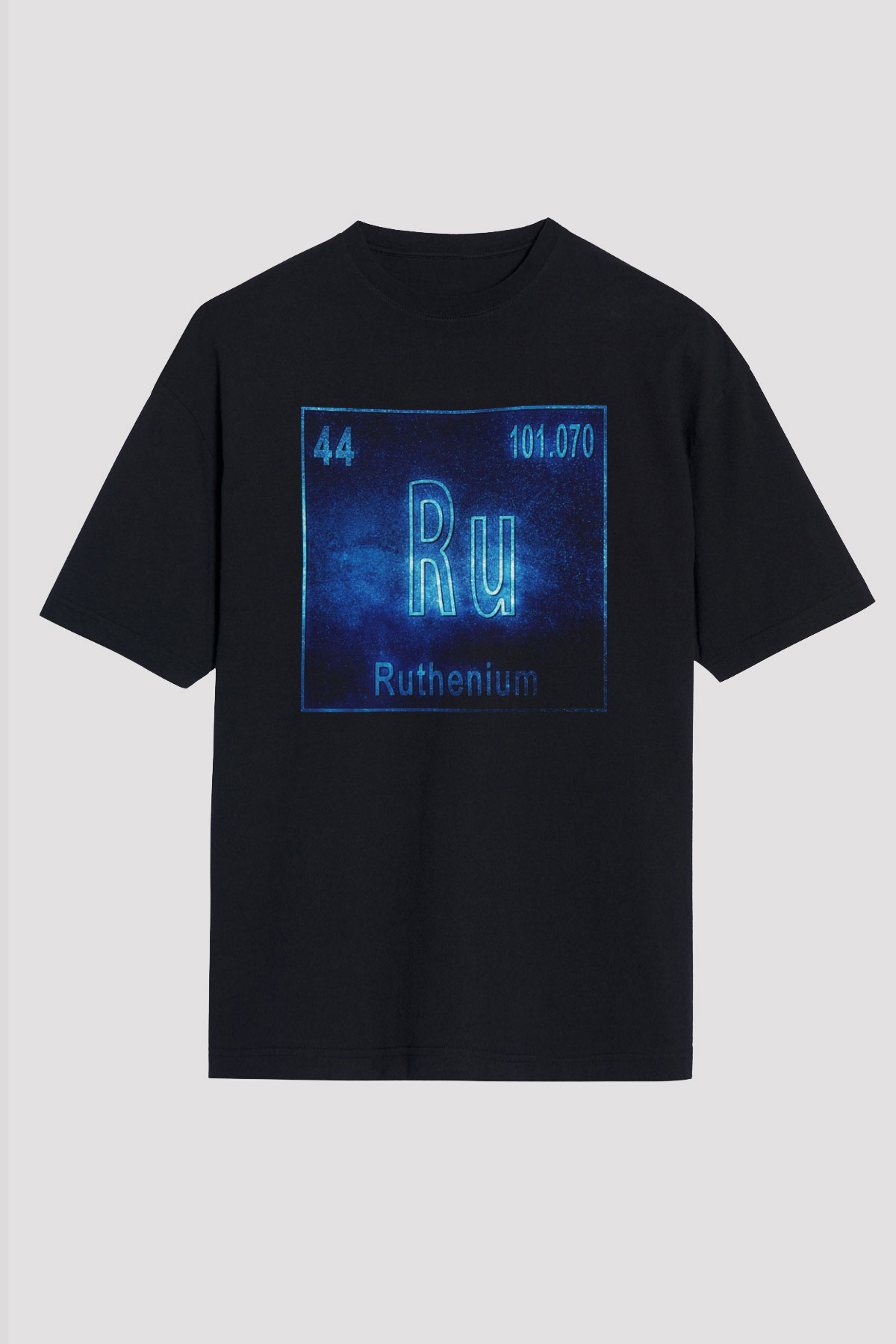 Rutenyum Atom Numarası Baskılı Unisex Siyah Oversize Tişört