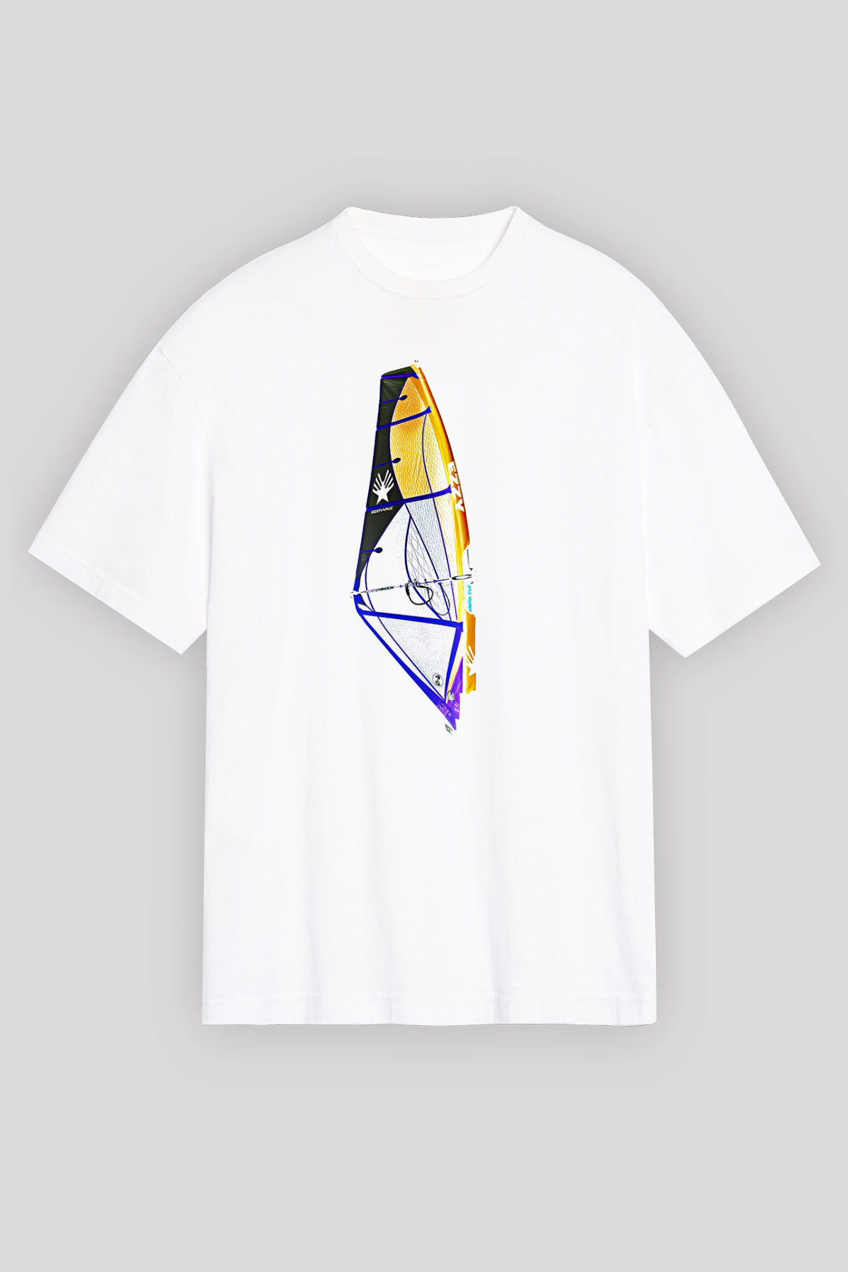 Rüzgar Sörfü Baskılı Unisex Beyaz Oversize Tişört - Tshirt
