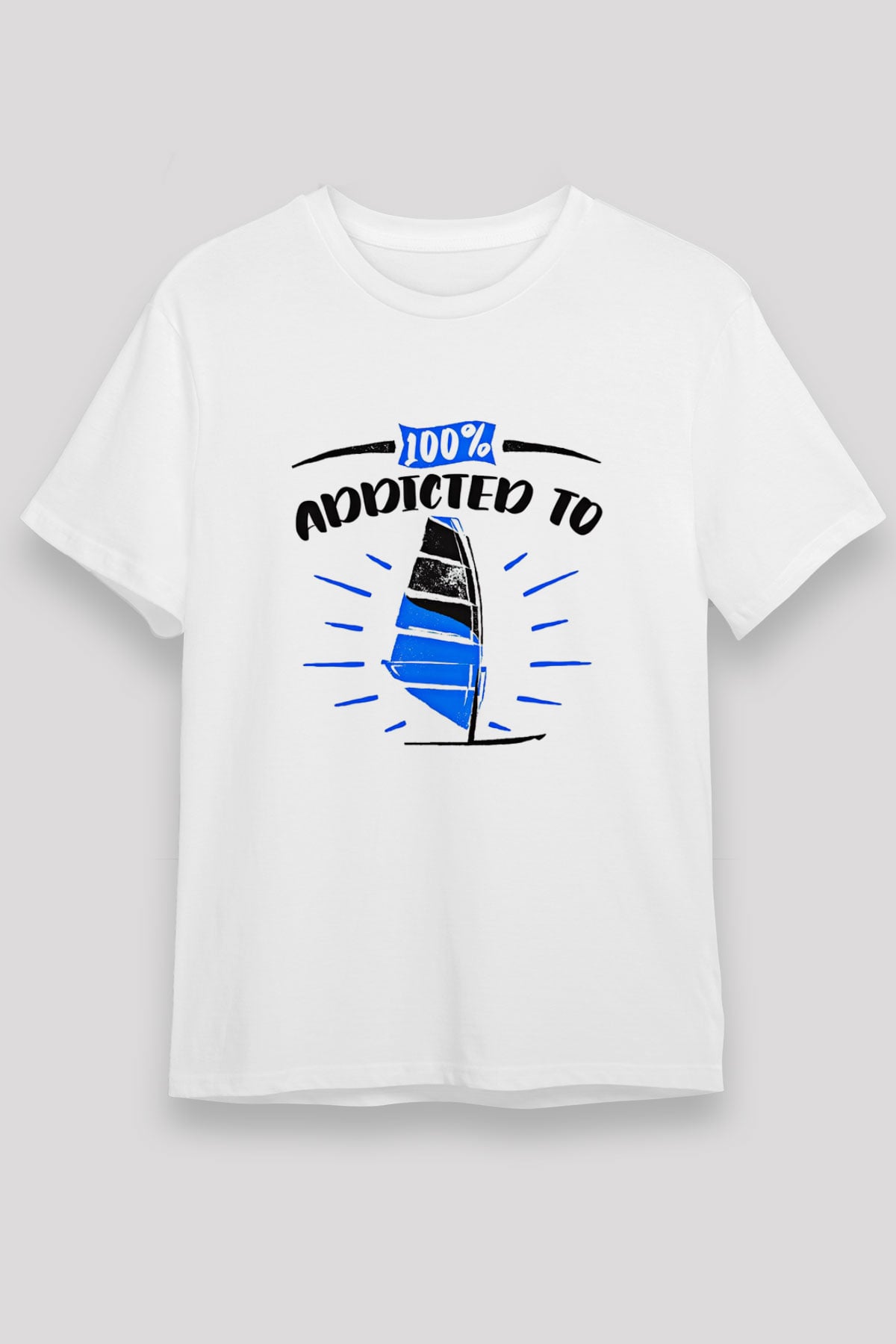 Rüzgar Sörfü Baskılı Unisex Beyaz Tişört - Tshirt