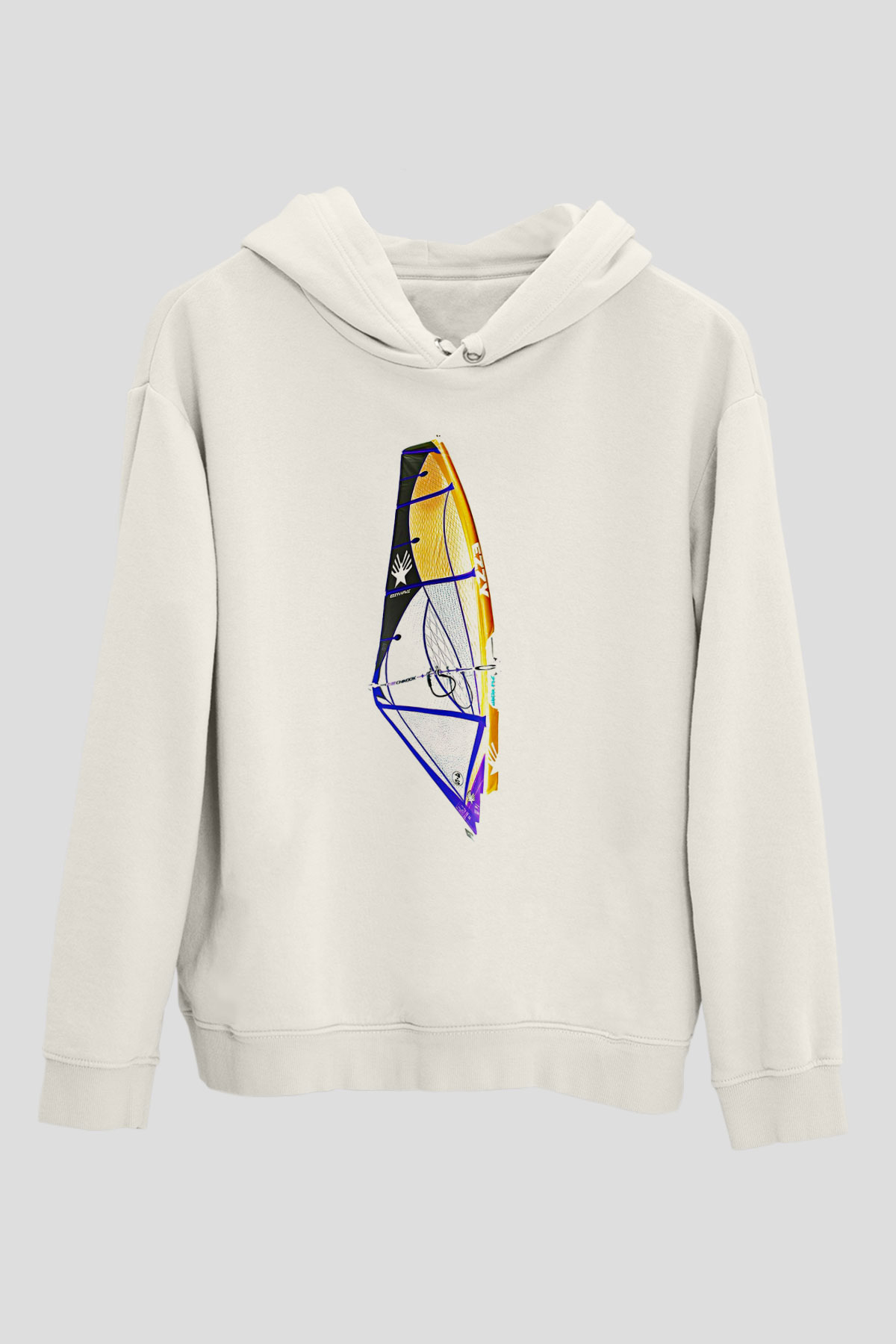 Rüzgar Sörfü Baskılı Unisex Ekru Hoodie