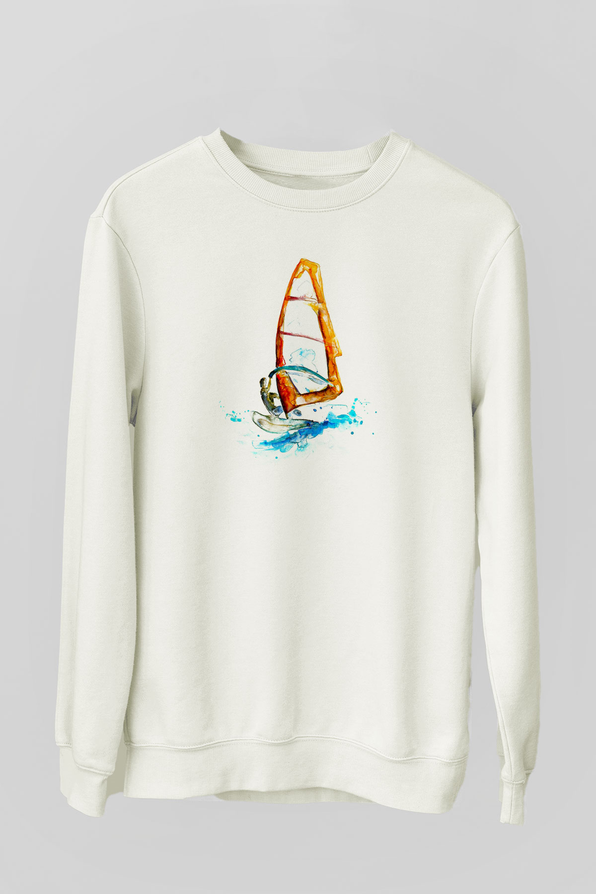 Rüzgar Sörfü Baskılı Unisex Ekru Sweatshirt