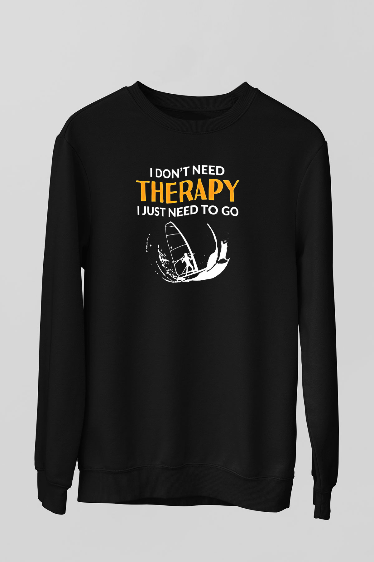 Rüzgar Sörfü - Windsurf Baskılı Unisex Siyah Sweatshirt
