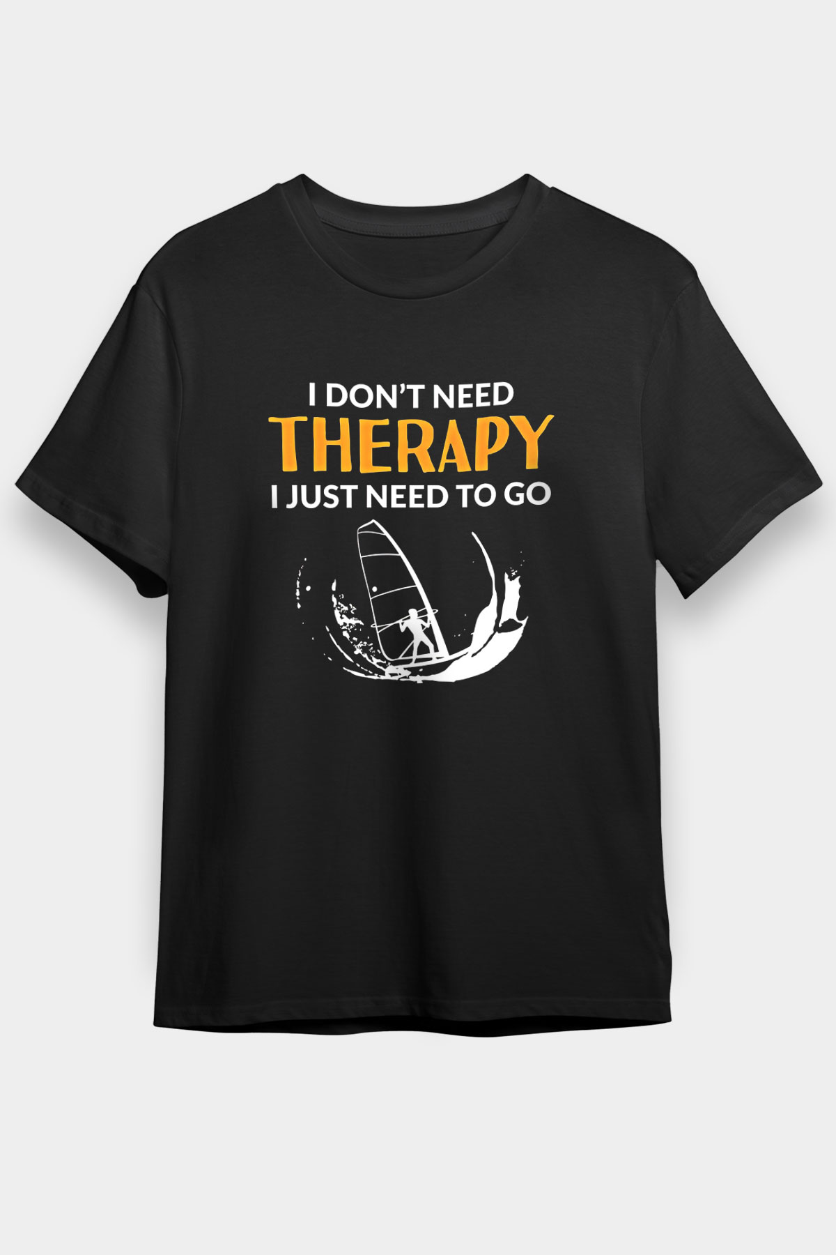 Rüzgar Sörfü - Windsurf Baskılı Unisex Siyah Tişört - Tshirt