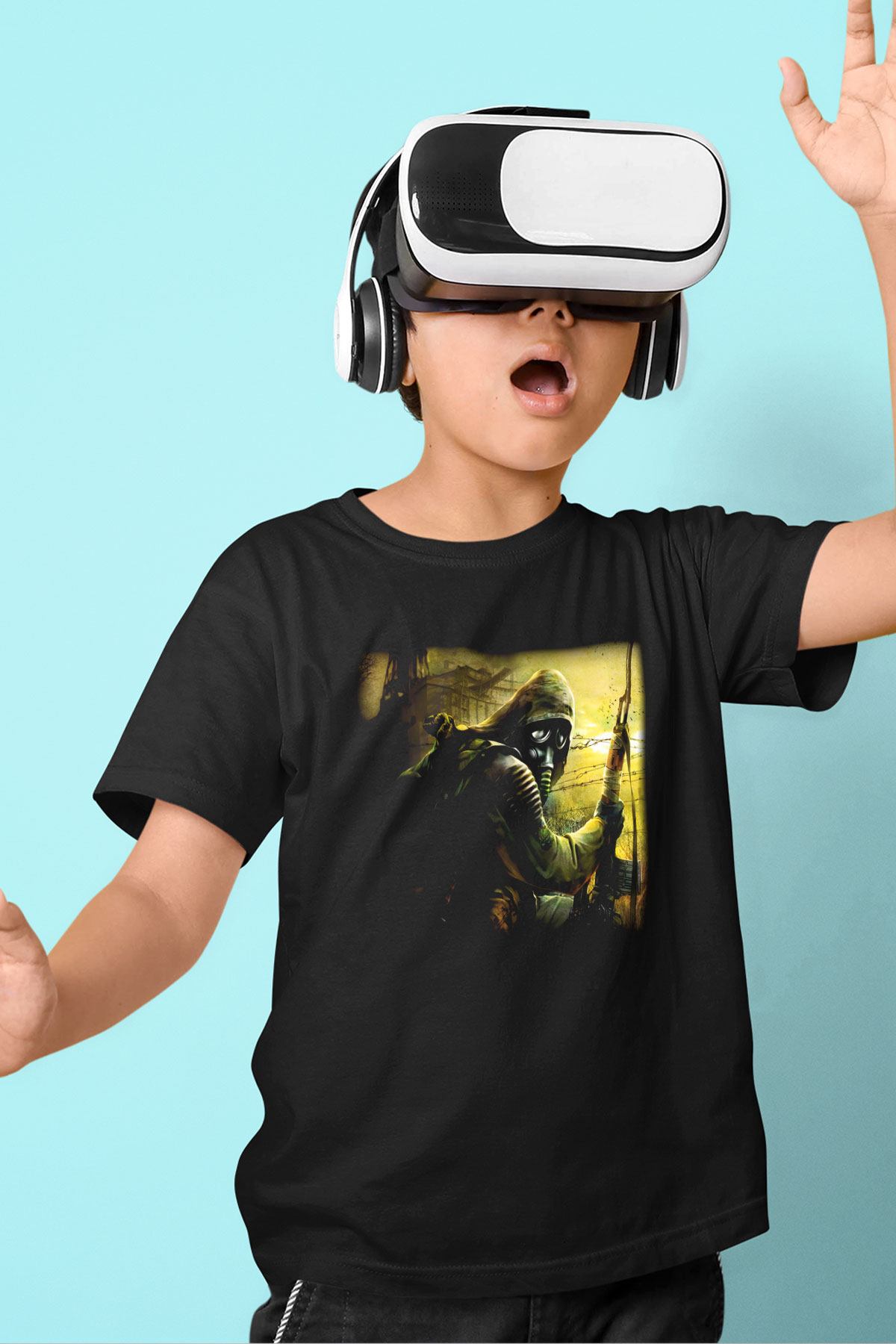 S.T.A.L.K.E.R. Baskılı Siyah Unisex Çocuk Tişört