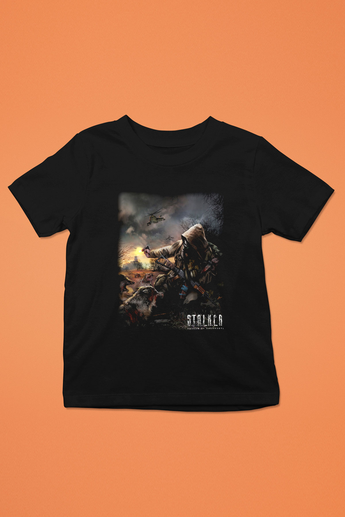 S.T.A.L.K.E.R. Baskılı Siyah Unisex Çocuk Tişört
