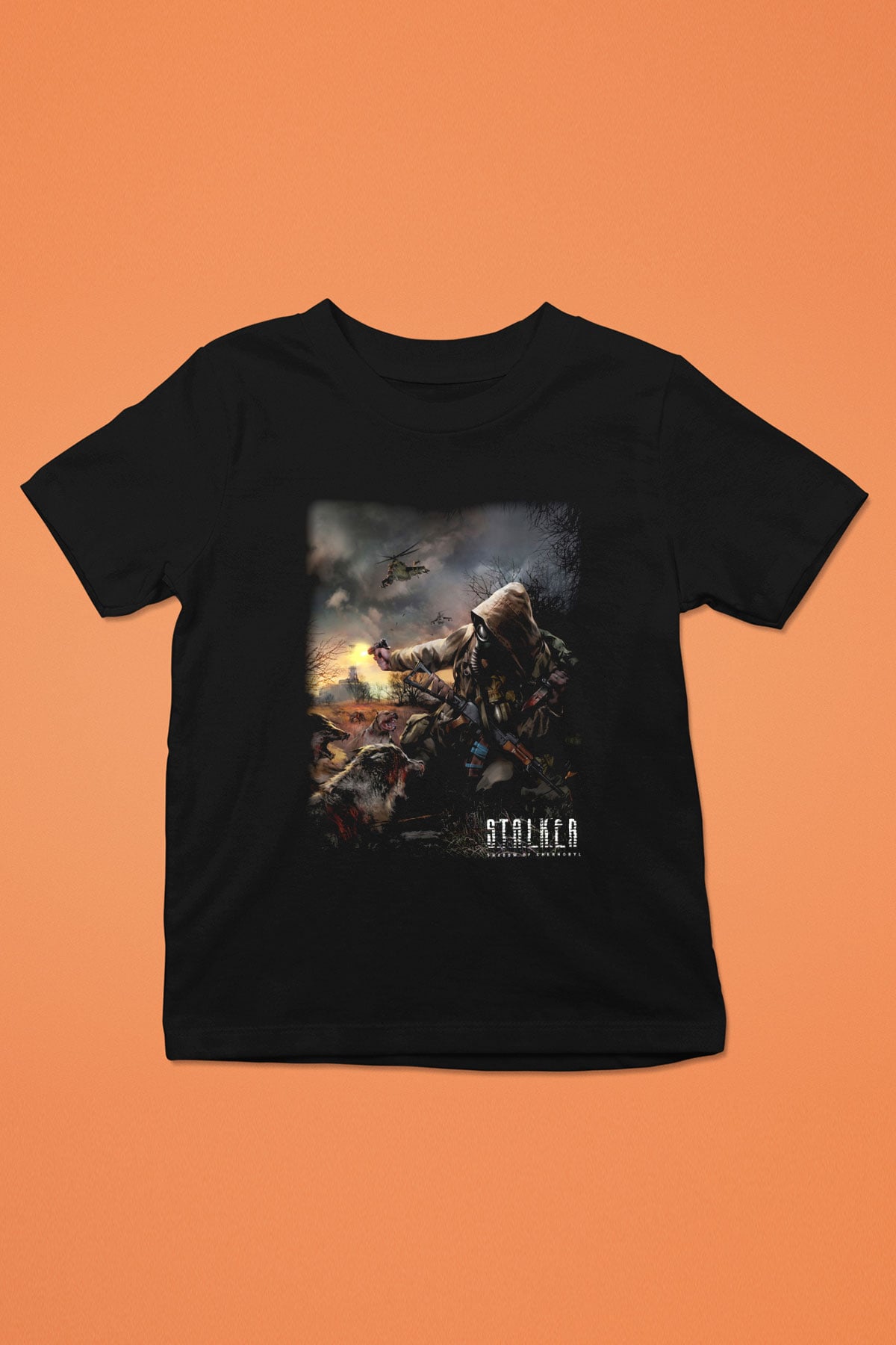 S.T.A.L.K.E.R. Baskılı Siyah Unisex Çocuk Tişört