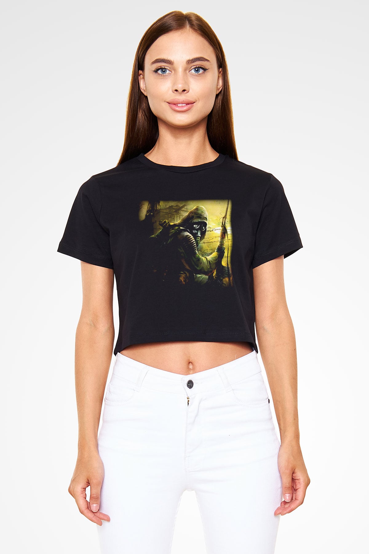 S.T.A.L.K.E.R. Siyah Crop Top Tişört
