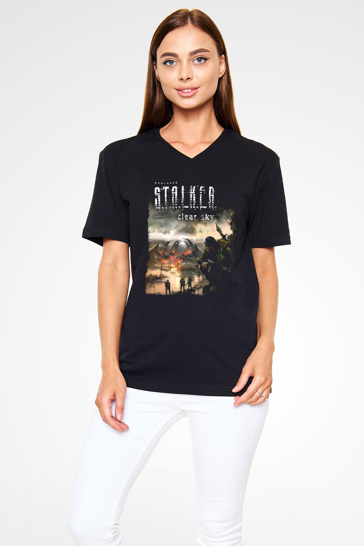 S.T.A.L.K.E.R. Siyah Unisex V Yaka Tişört