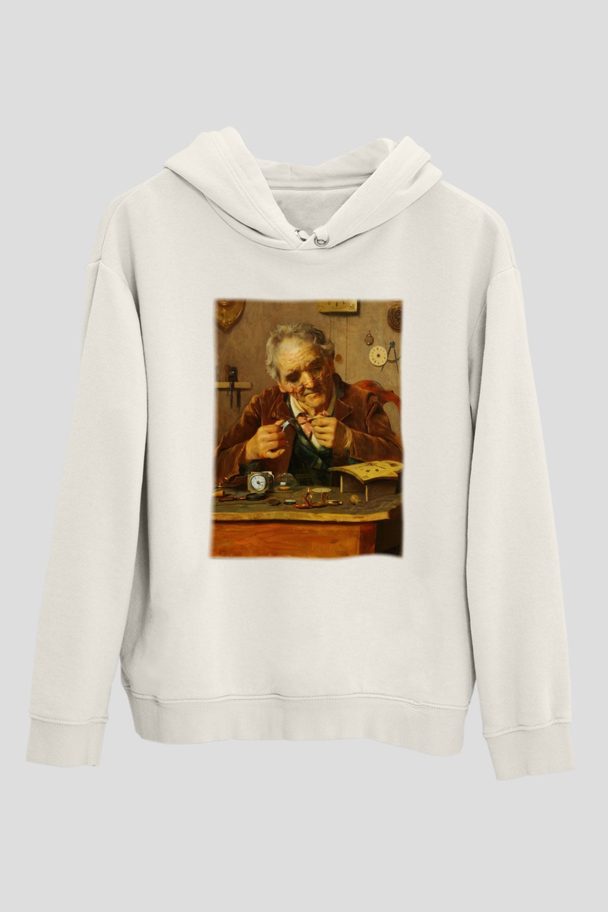 Saatçi Beyaz Unisex Hoodie