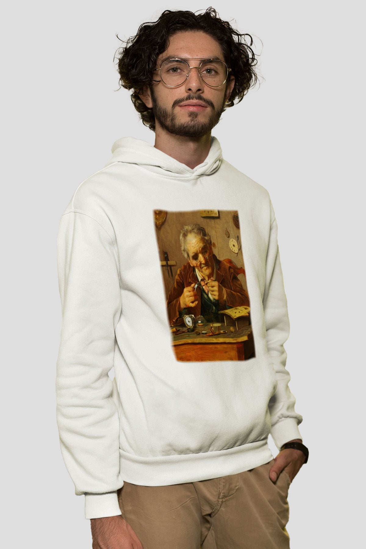 Saatçi Beyaz Unisex Hoodie