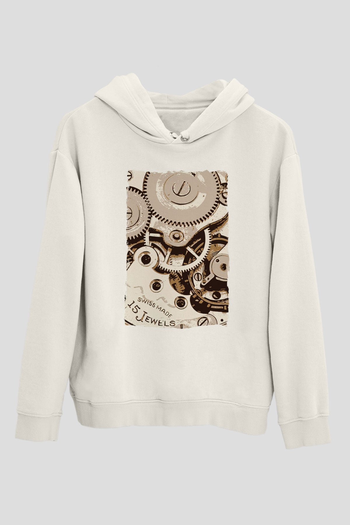Saatçi Beyaz Unisex Kapüşonlu Sweatshirt