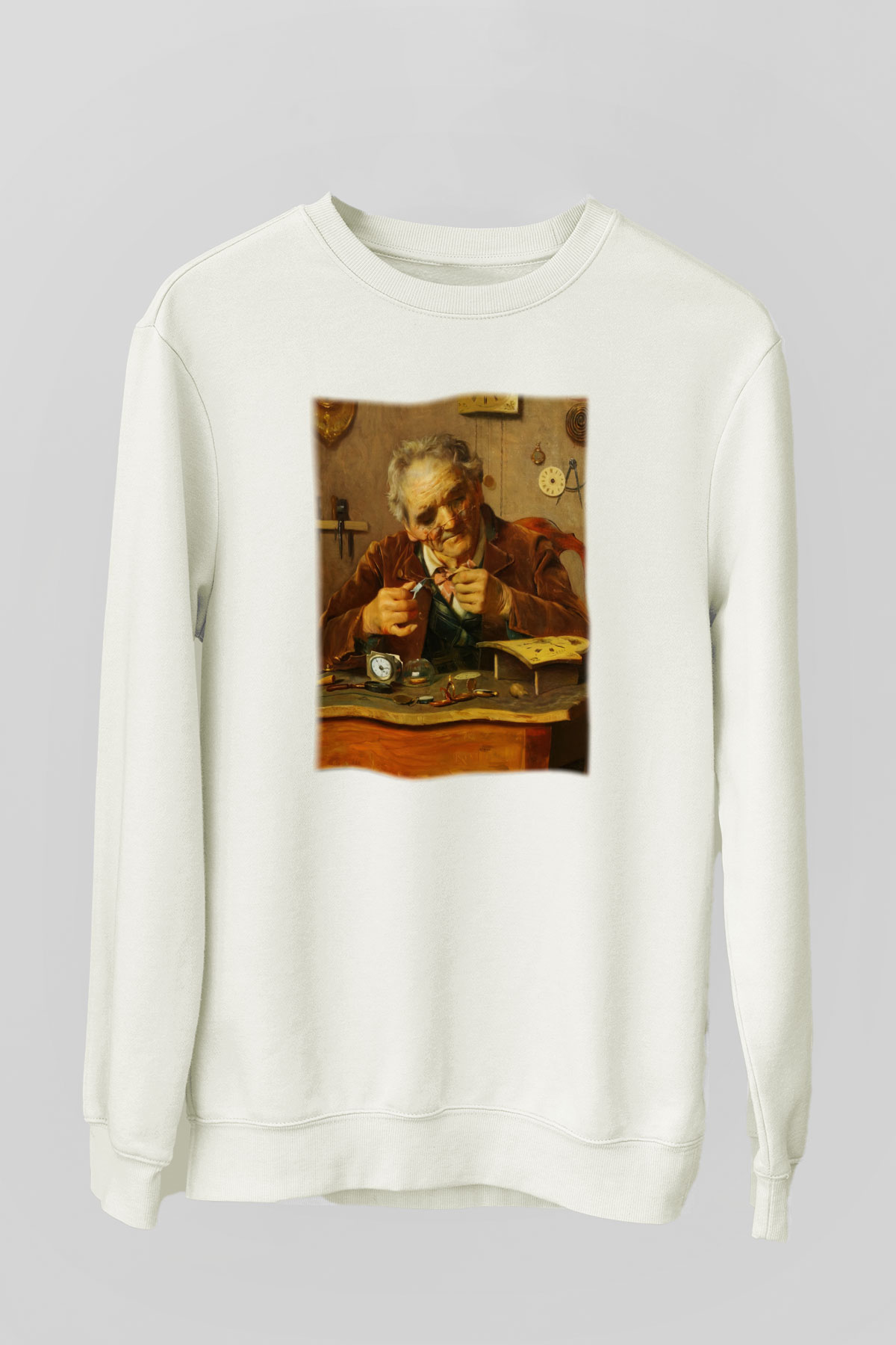 Saatçi Beyaz Unisex Sweatshirt