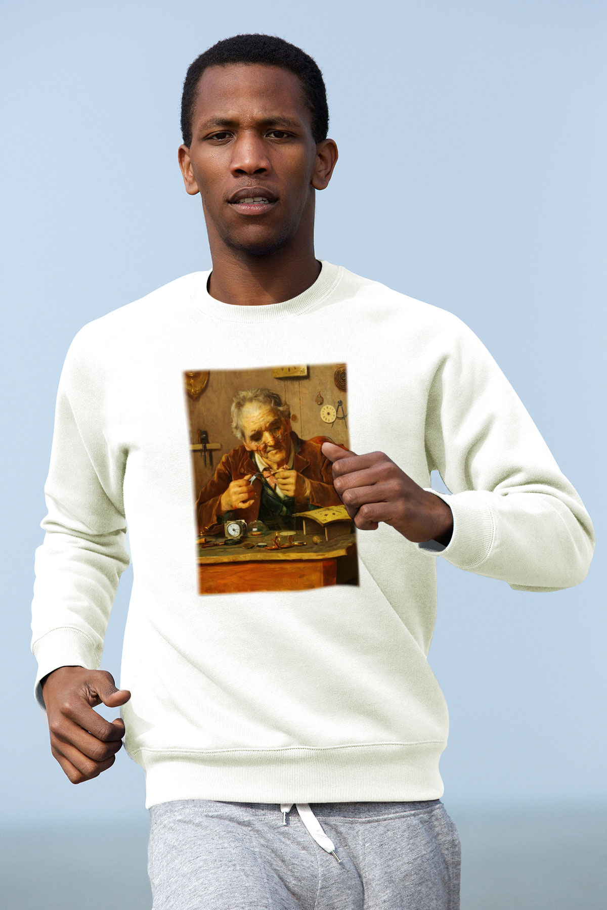 Saatçi Beyaz Unisex Sweatshirt