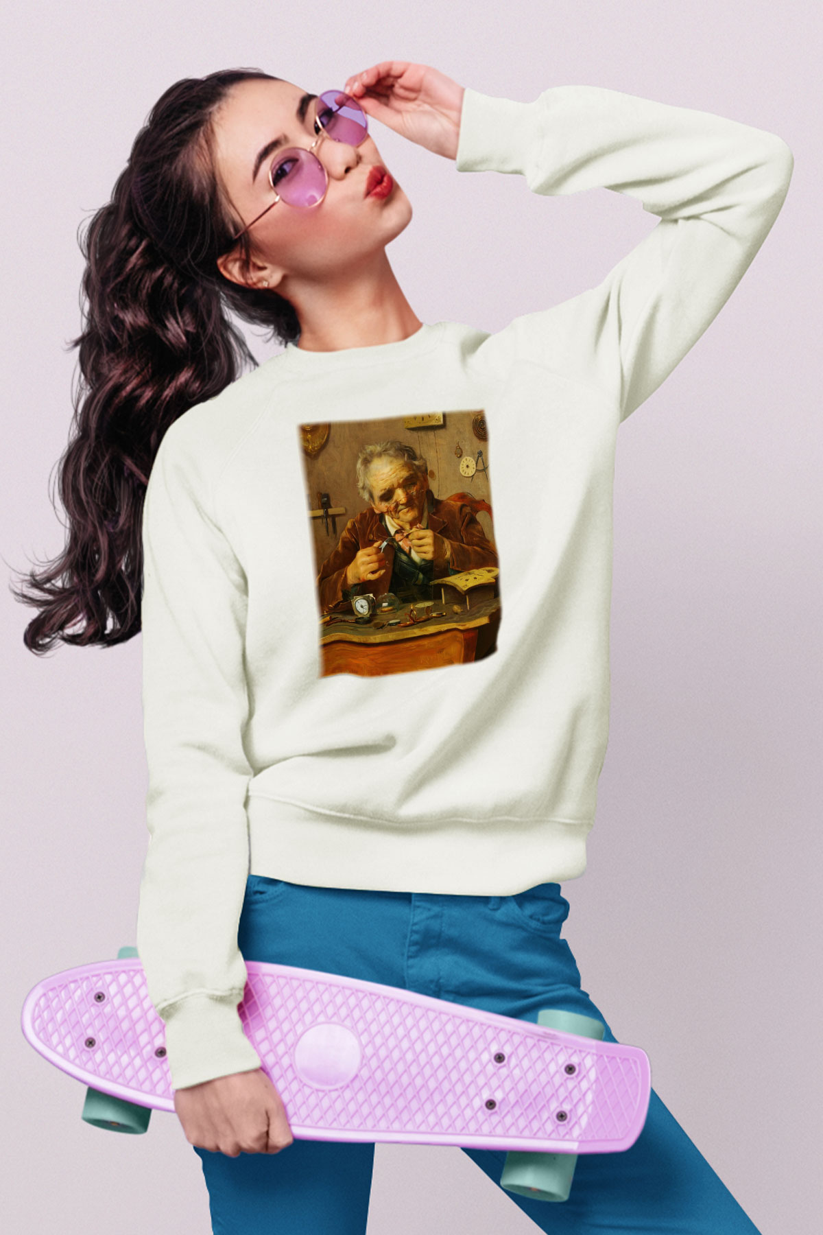 Saatçi Beyaz Unisex Sweatshirt
