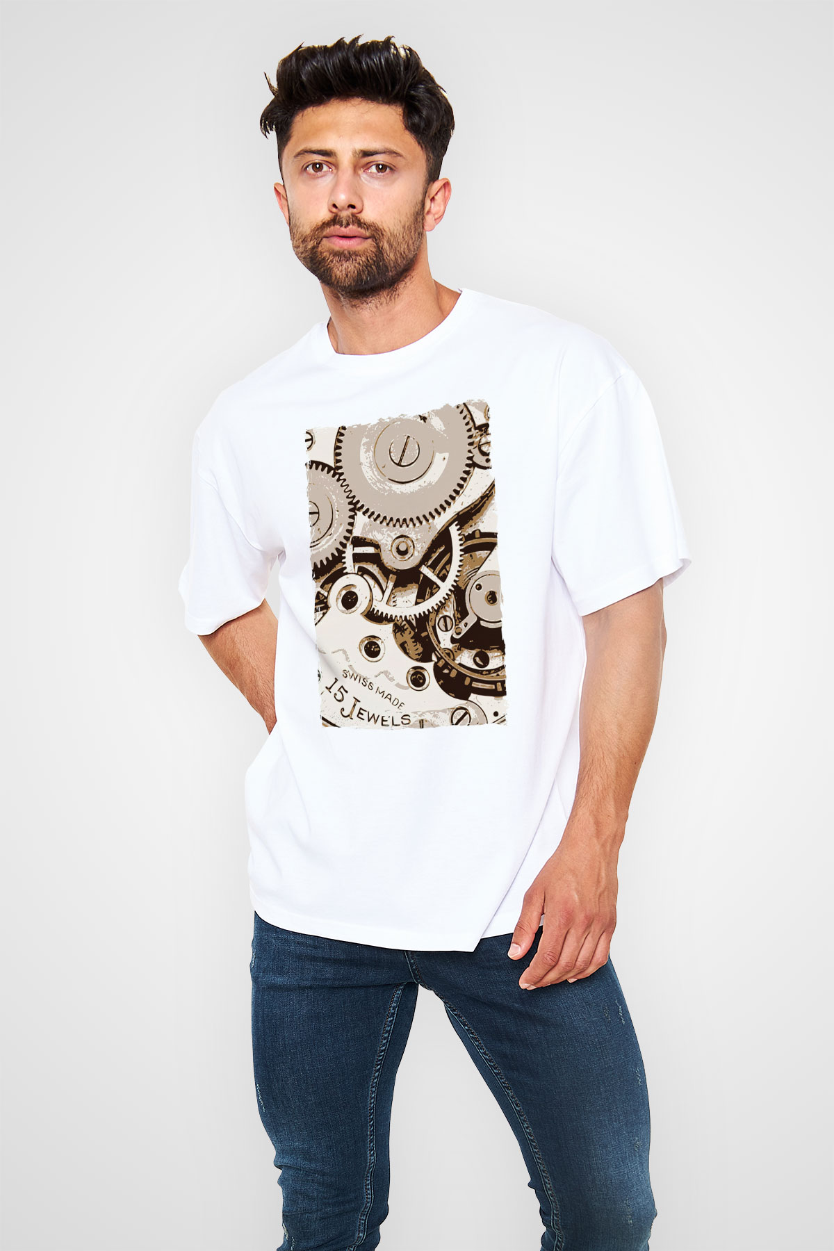 Saatçi Beyaz Oversize Tişört Oversize T-shirt - TişörtFabrikası