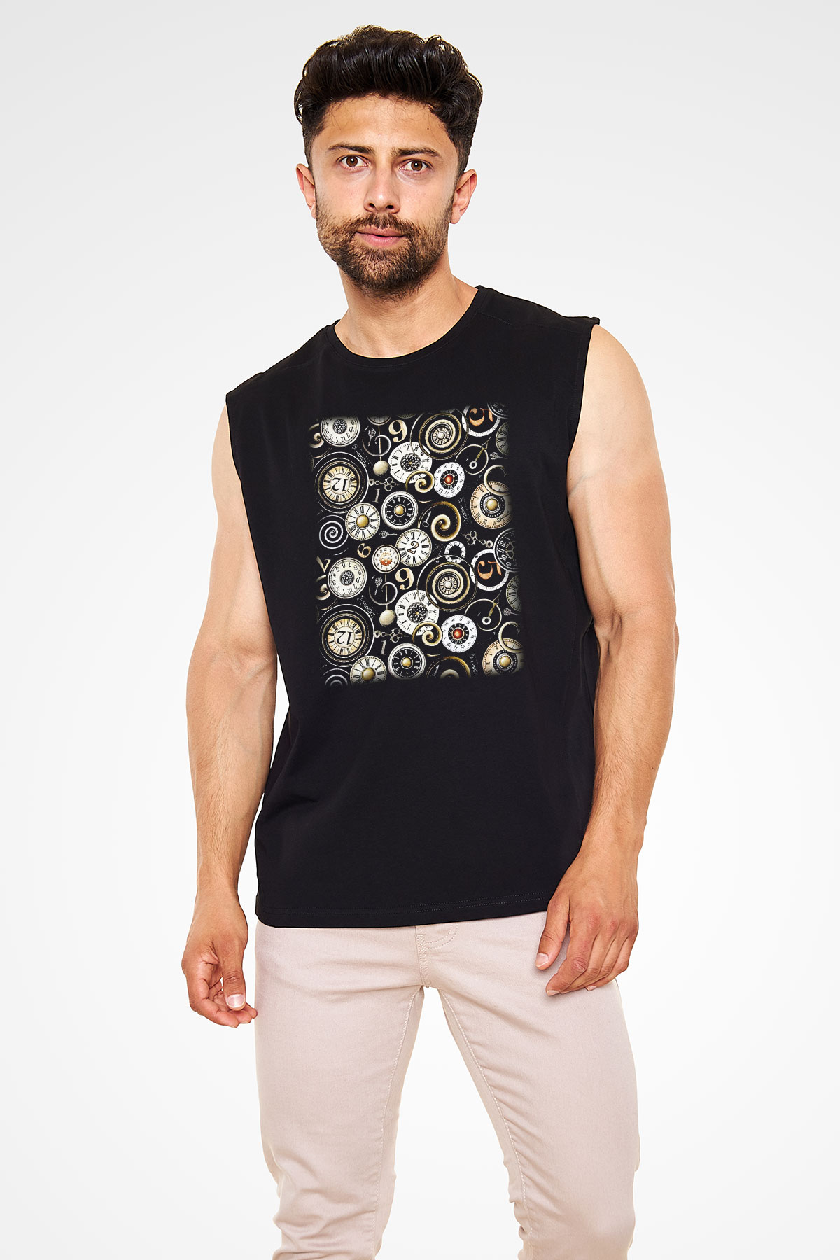Saatçi Siyah Unisex Kolsuz Tişört
