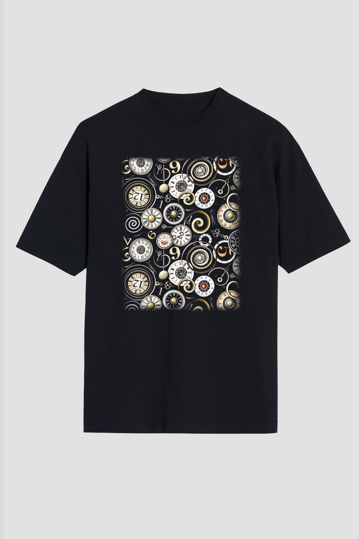 Saatçi Siyah Unisex Oversize Tişört T-Shirt