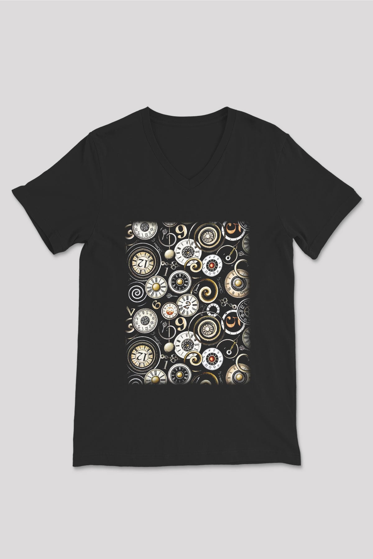 Saatçi Siyah Unisex V Yaka Tişört T-Shirt