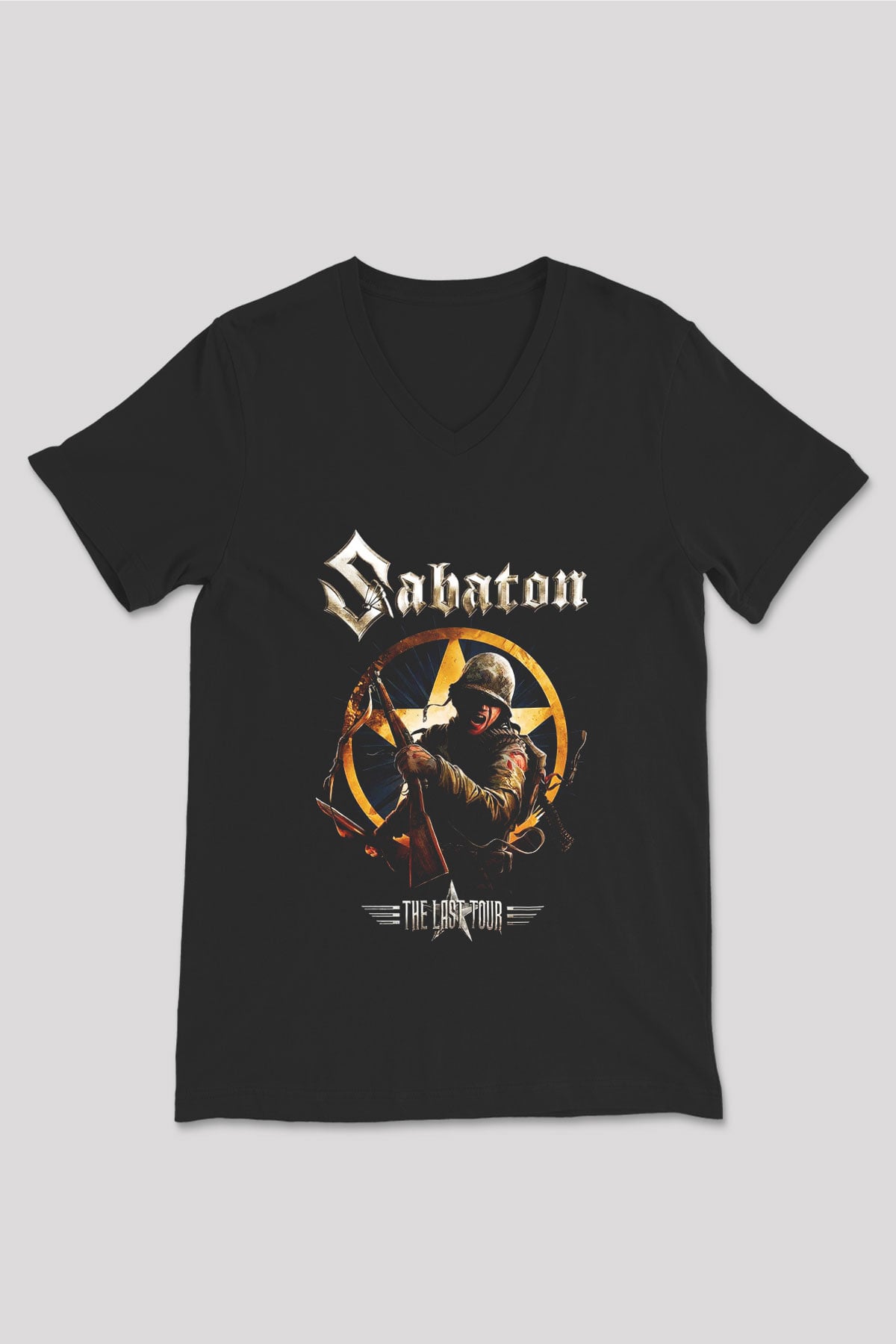 Sabaton Siyah Unisex V Yaka Tişört T-Shirt