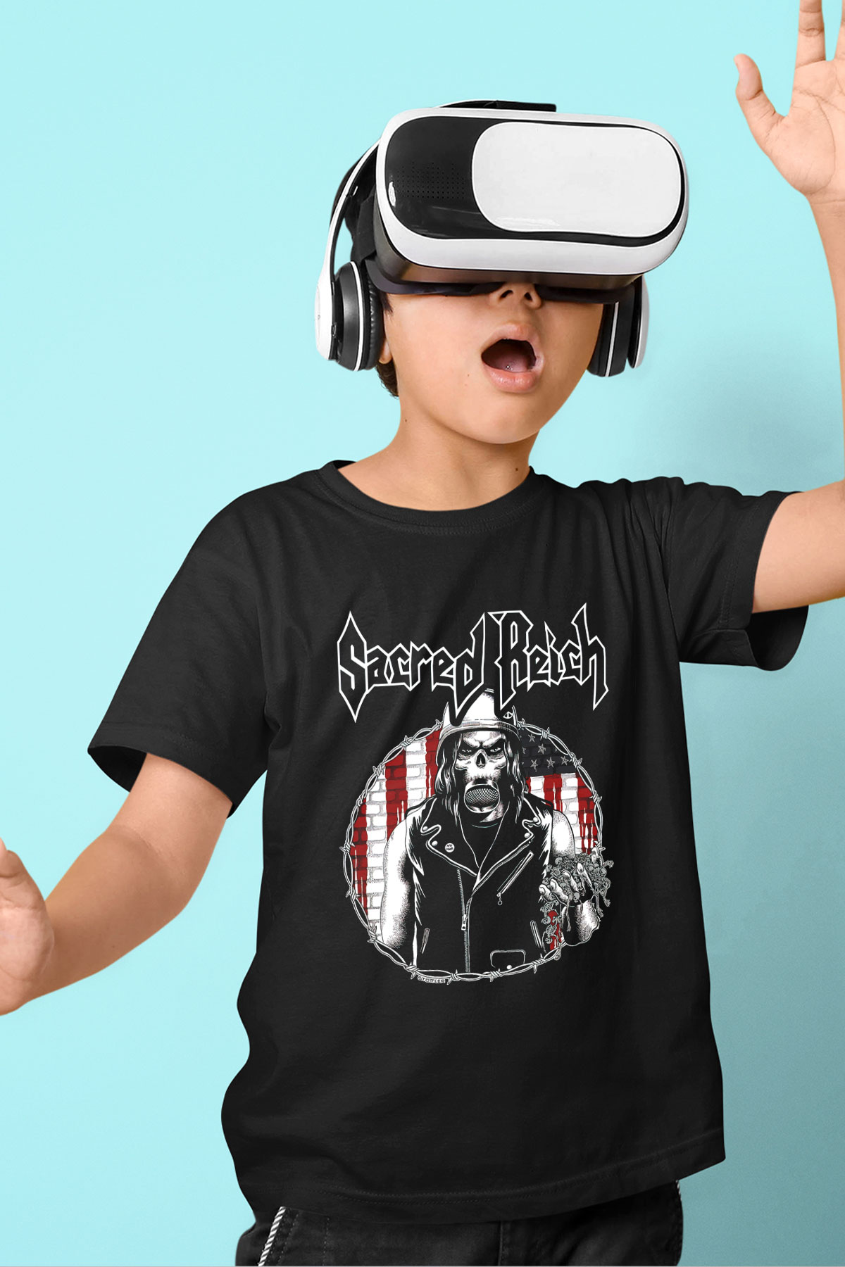 Sacred Reich Baskılı Siyah Unisex Çocuk Tişört