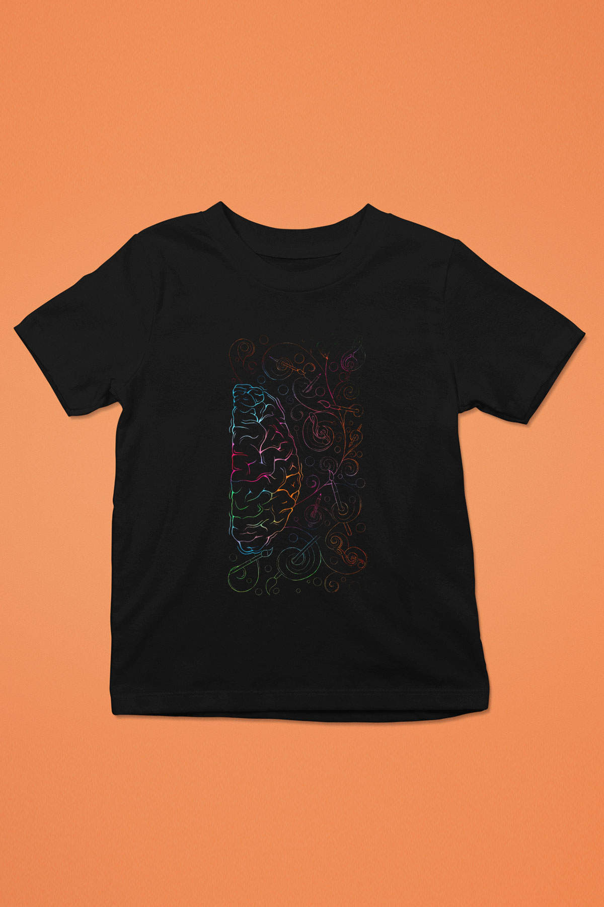 Sağ Beyin Sanat Müzik Baskılı Unisex Siyah Çocuk Tişört