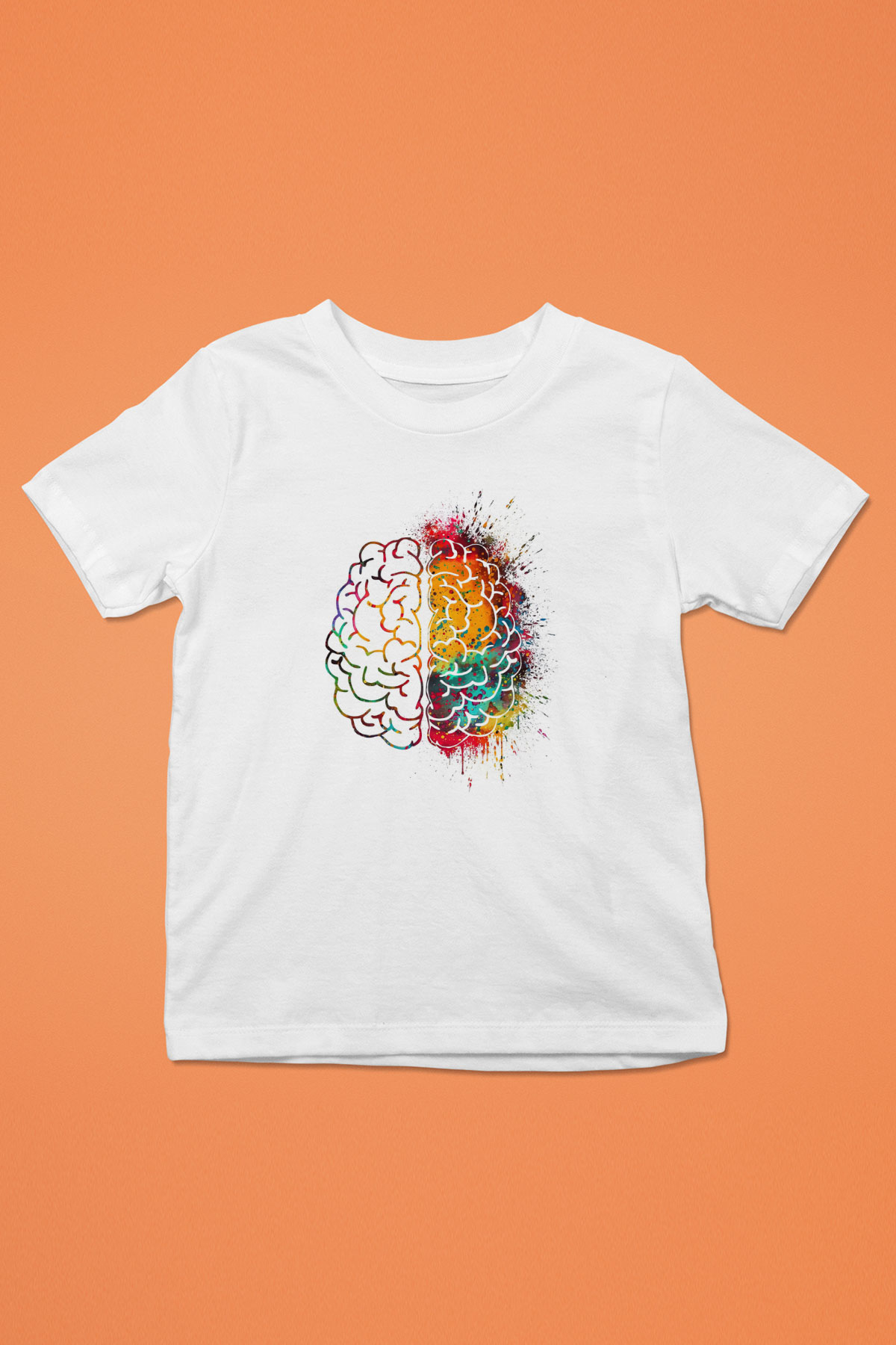 Sağ ve Sol Beyin Baskılı Unisex Beyaz Çocuk Tişörtü - Tshirt