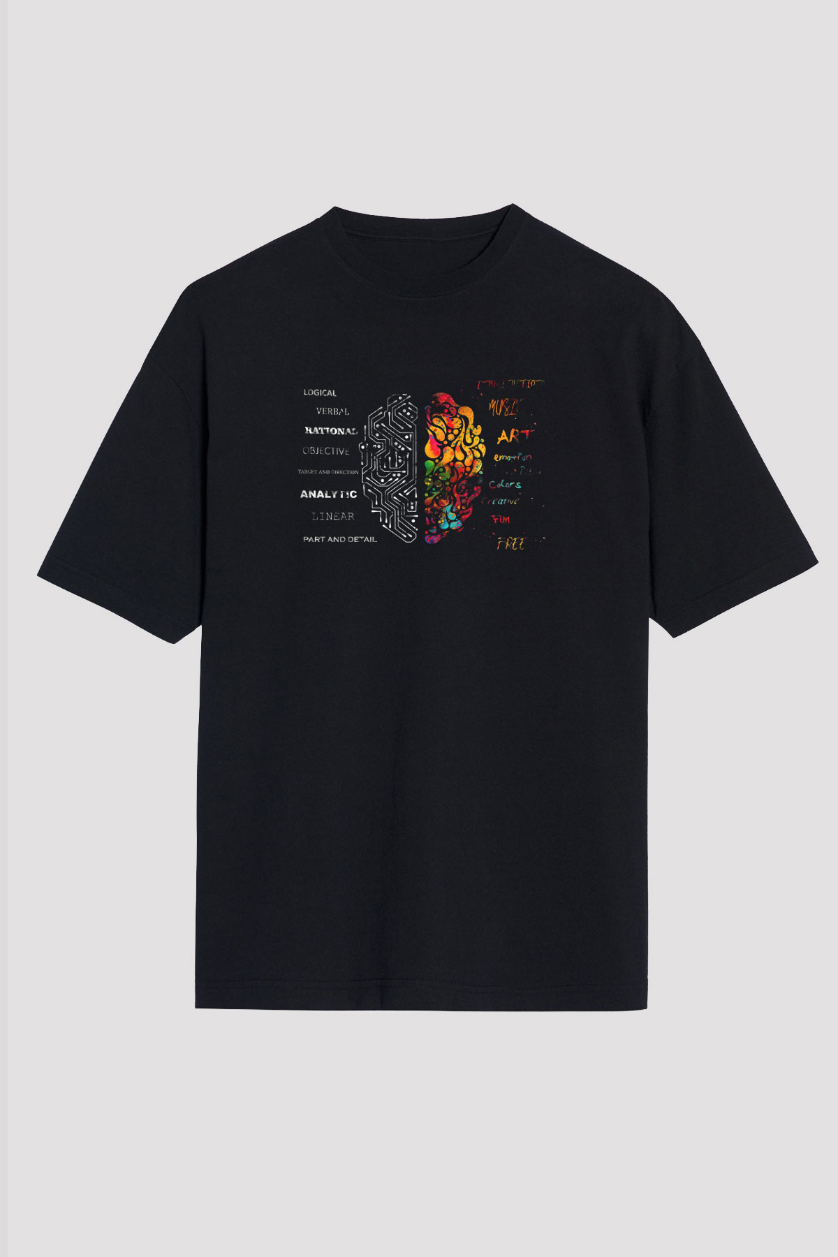 Sağ ve Sol Beyin Baskılı Unisex Oversize Tişört - Tshirt