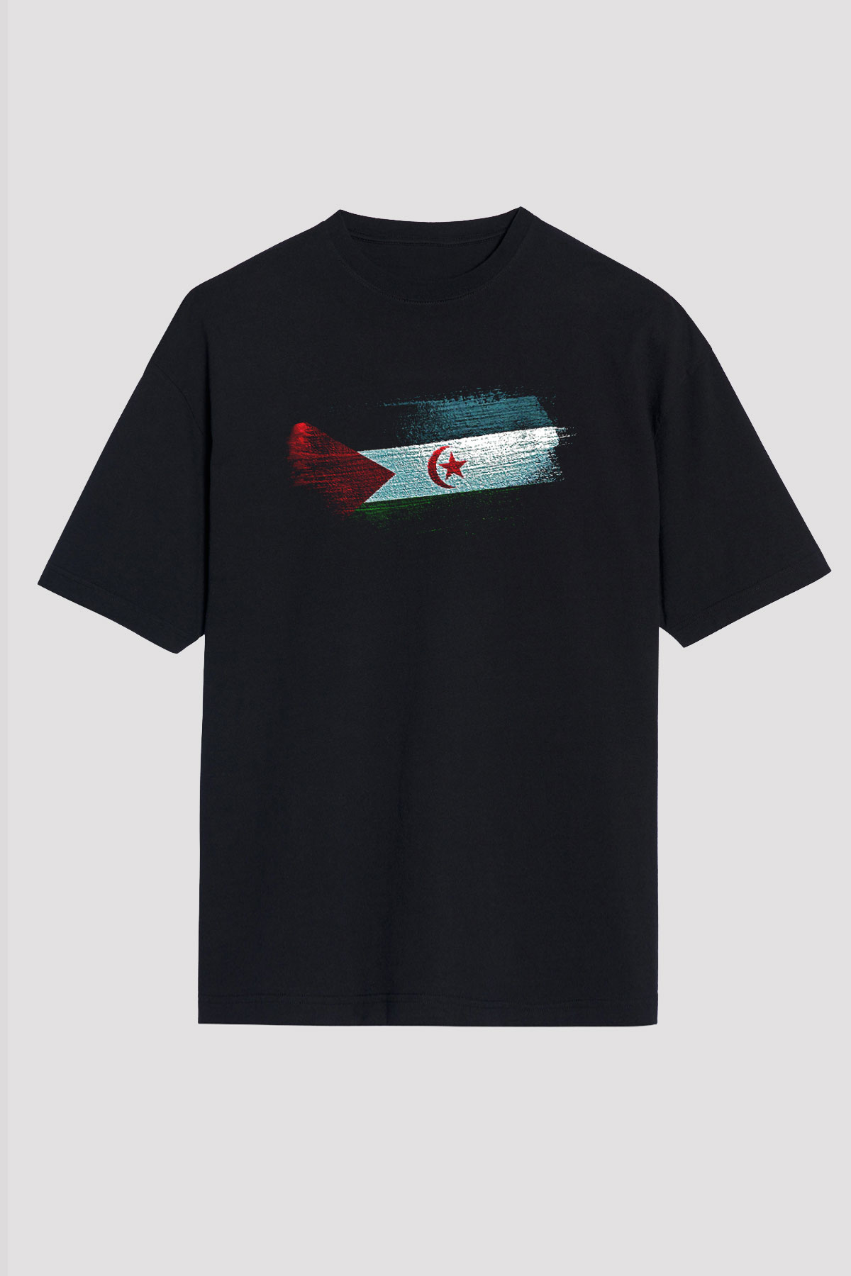 Sahrawi Bayrağı Baskılı Unisex Siyah Oversize Tişört