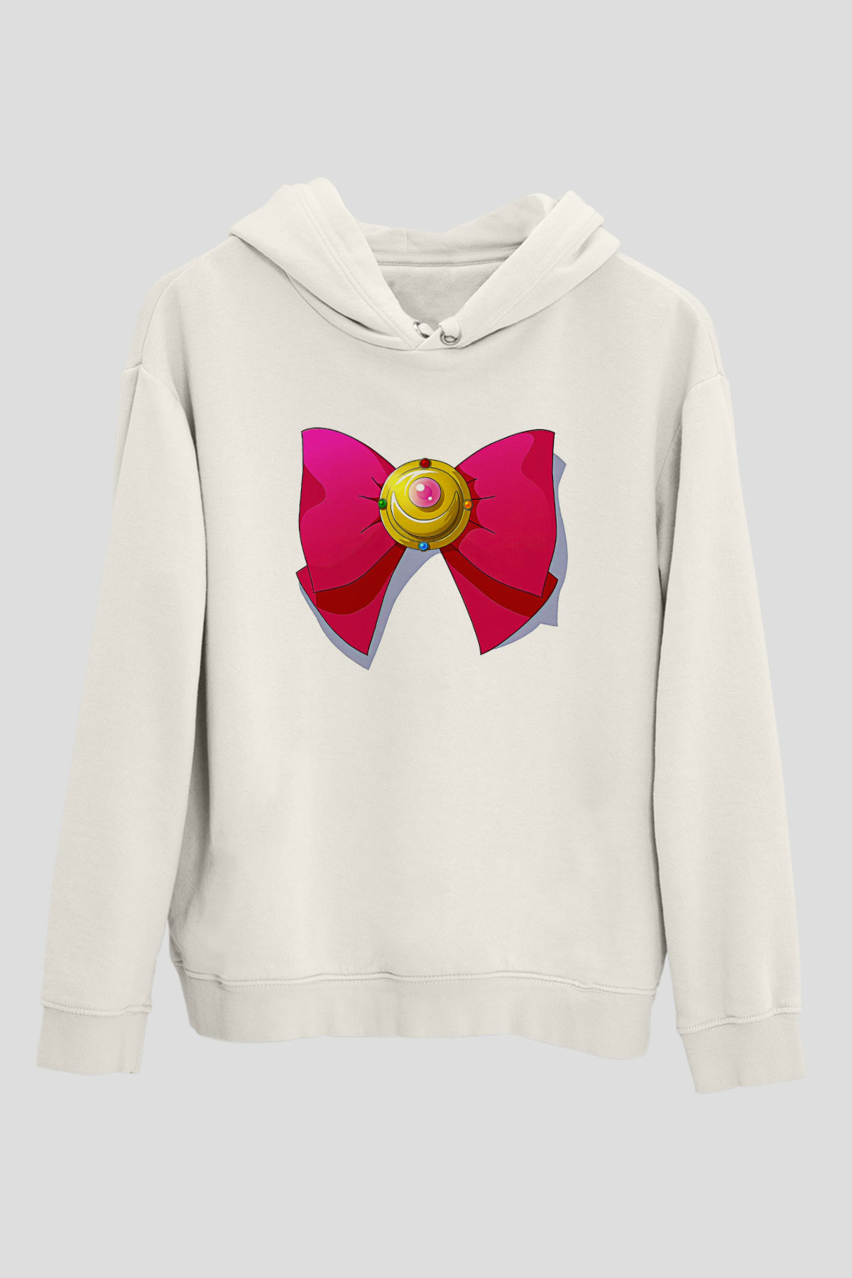 Sailor Moon Baskılı Beyaz Unisex Hoodie