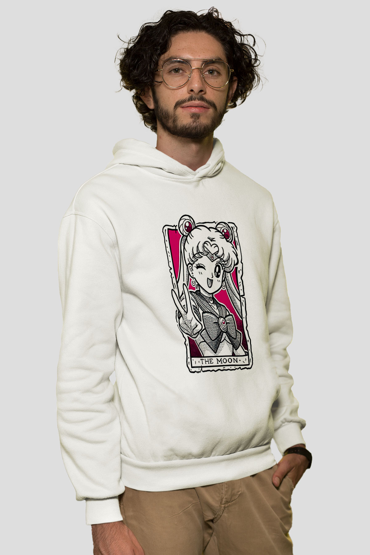 Sailor Moon Baskılı Beyaz Unisex Hoodie