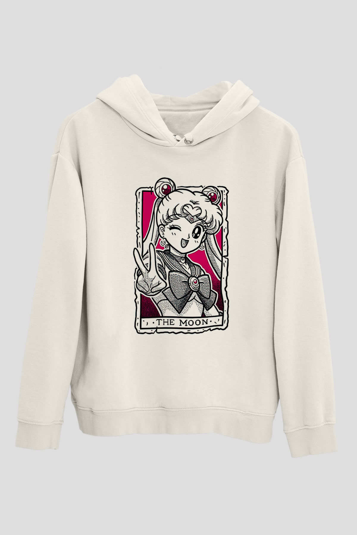 Sailor Moon Baskılı Beyaz Unisex Hoodie